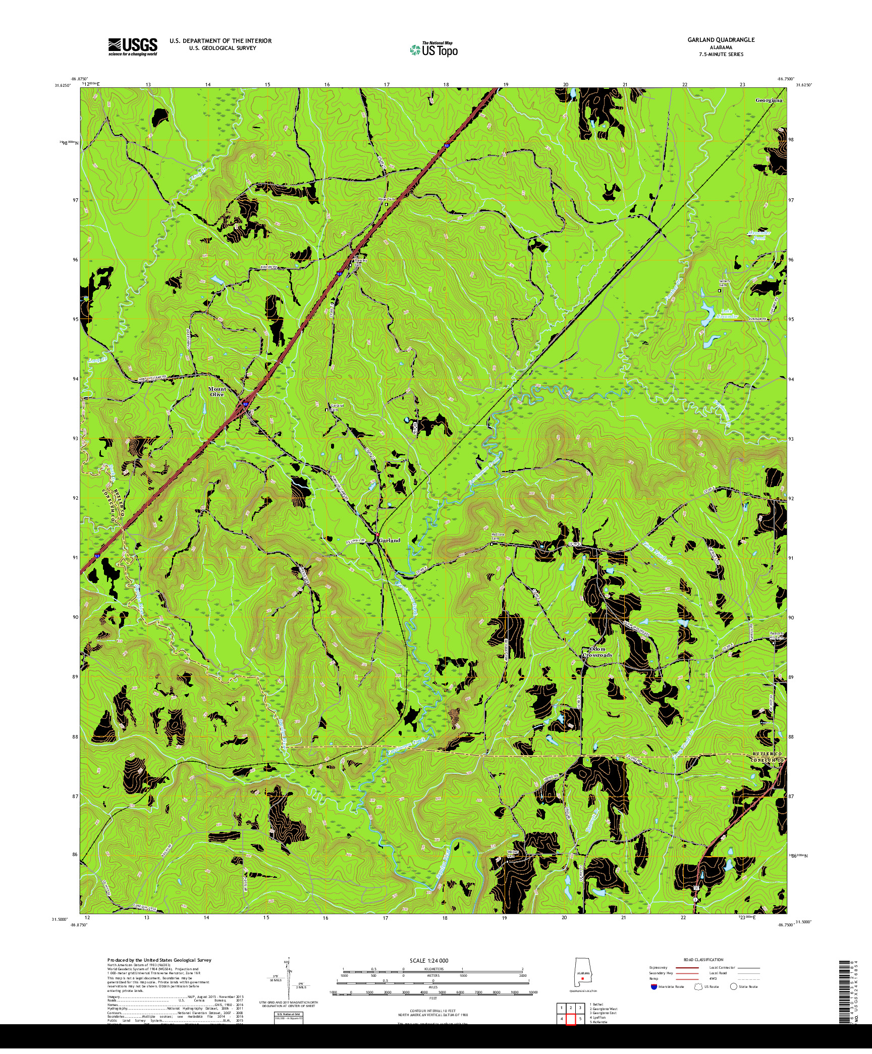 USGS US TOPO 7.5-MINUTE MAP FOR GARLAND, AL 2018