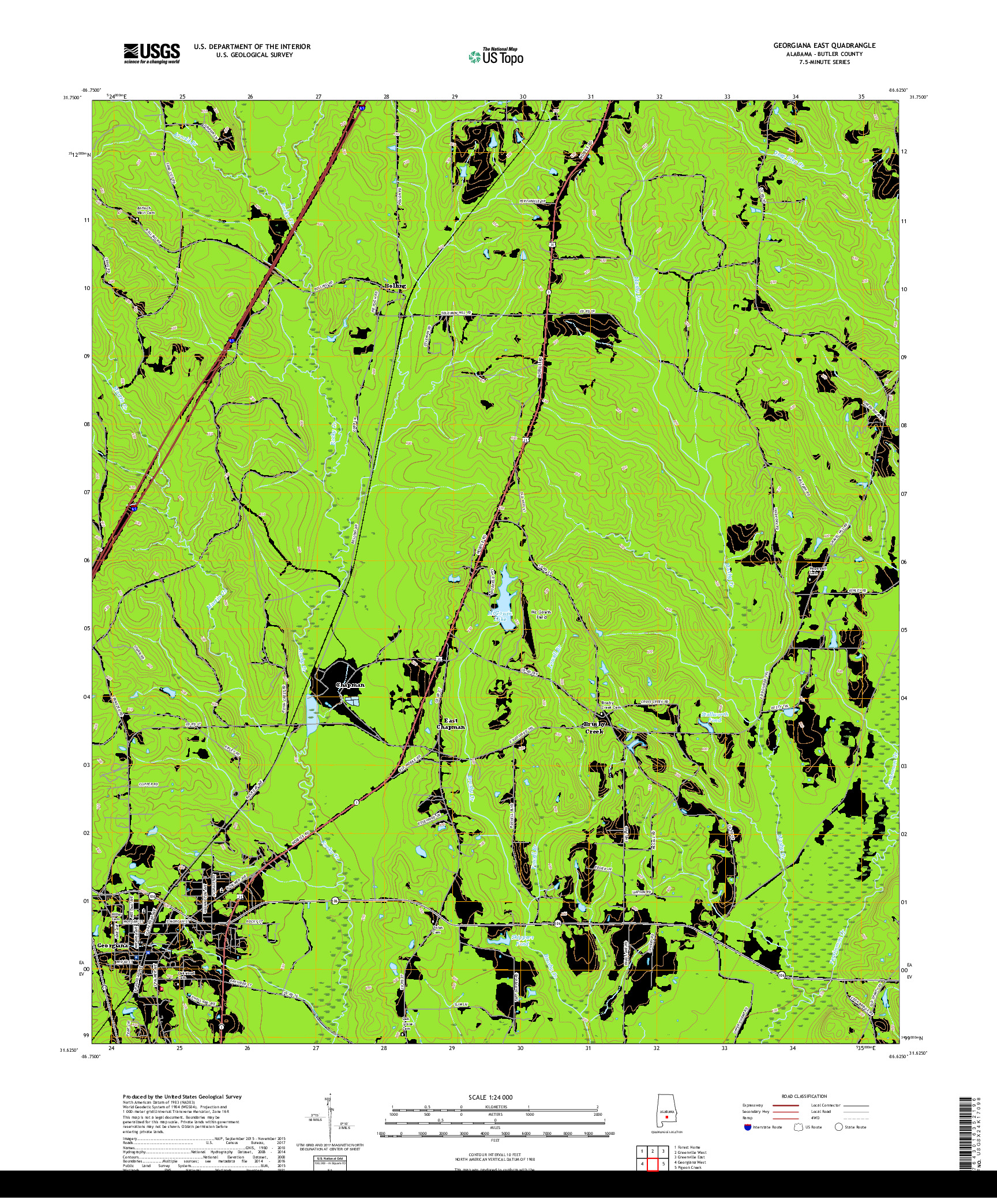 USGS US TOPO 7.5-MINUTE MAP FOR GEORGIANA EAST, AL 2018