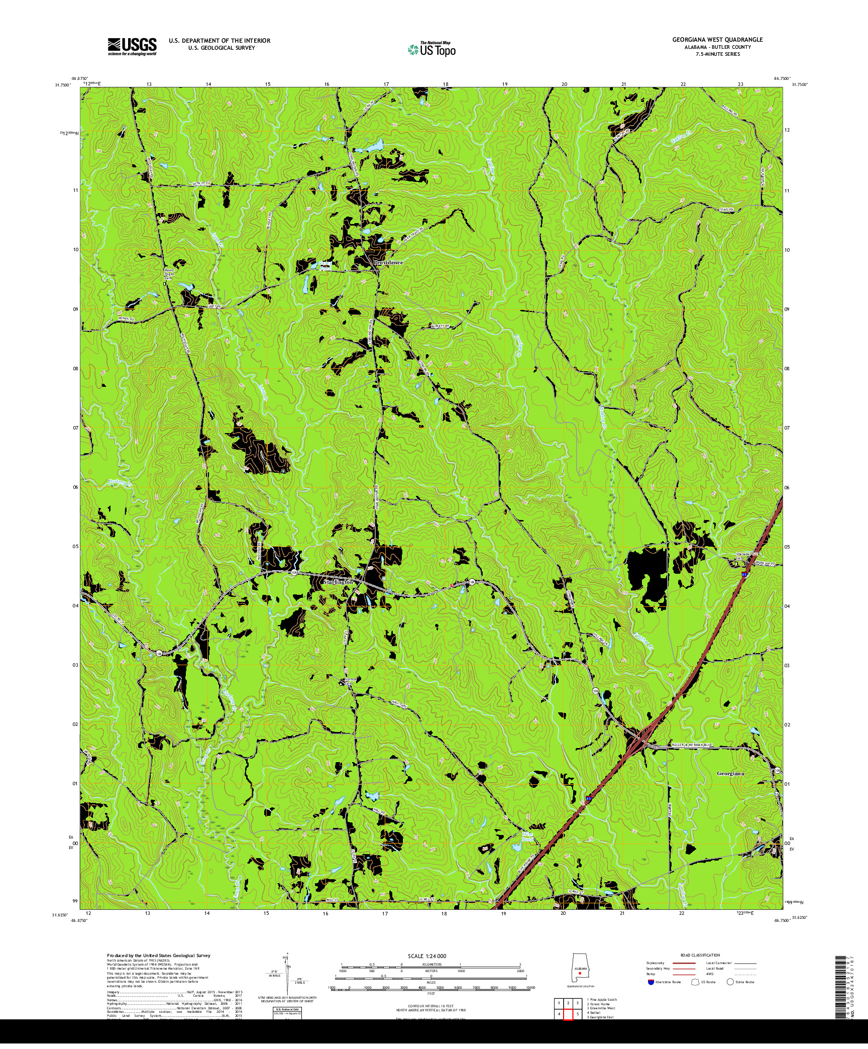 USGS US TOPO 7.5-MINUTE MAP FOR GEORGIANA WEST, AL 2018