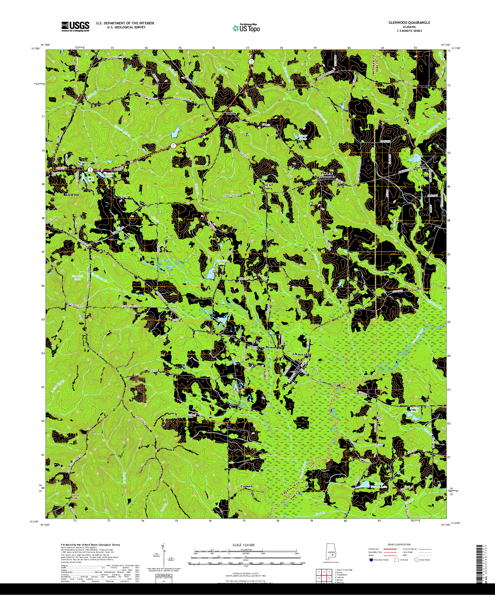 USGS US TOPO 7.5-MINUTE MAP FOR GLENWOOD, AL 2018