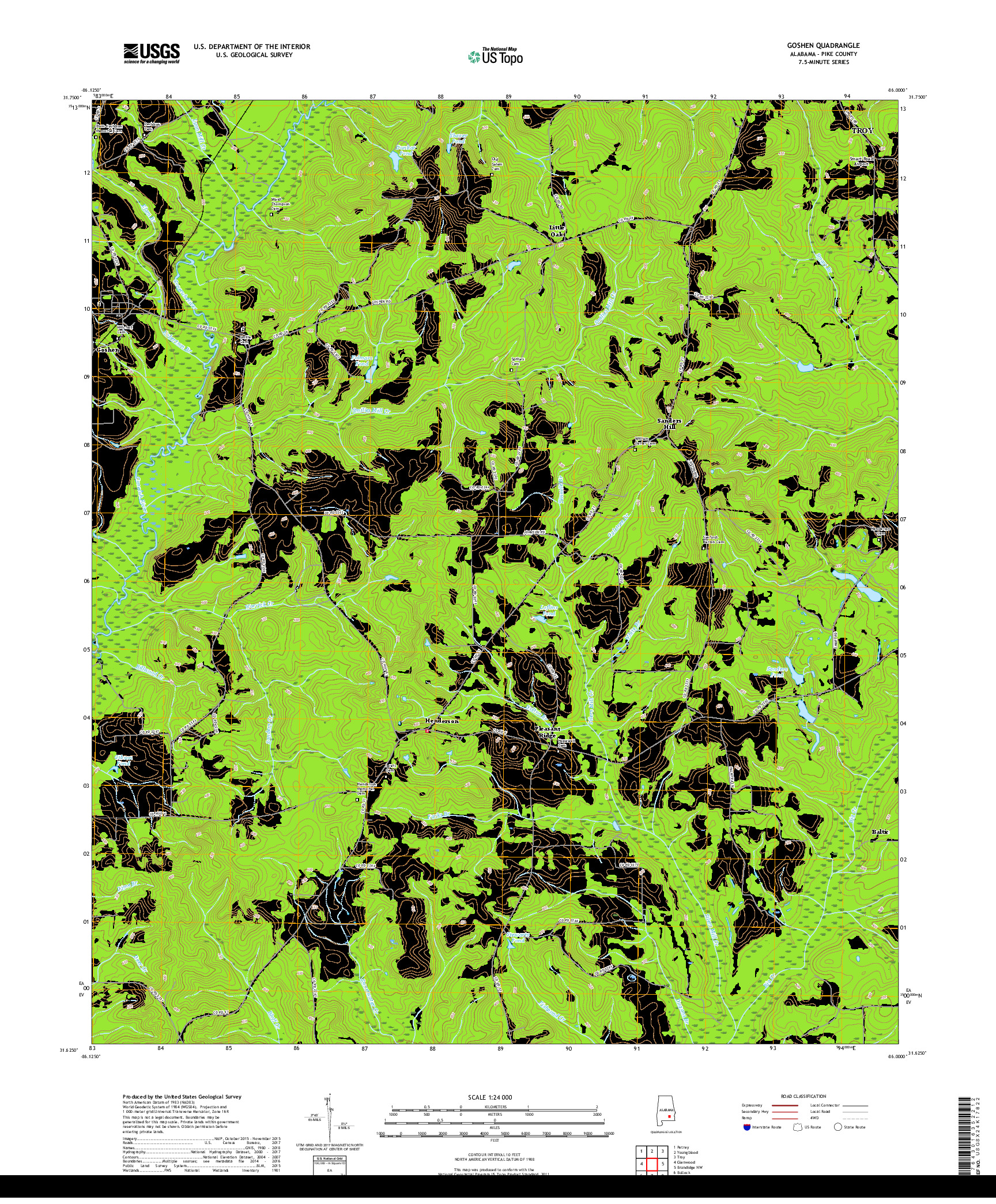 USGS US TOPO 7.5-MINUTE MAP FOR GOSHEN, AL 2018