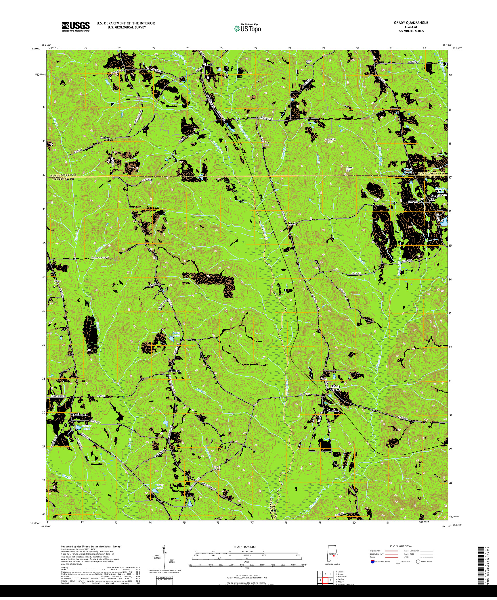 USGS US TOPO 7.5-MINUTE MAP FOR GRADY, AL 2018