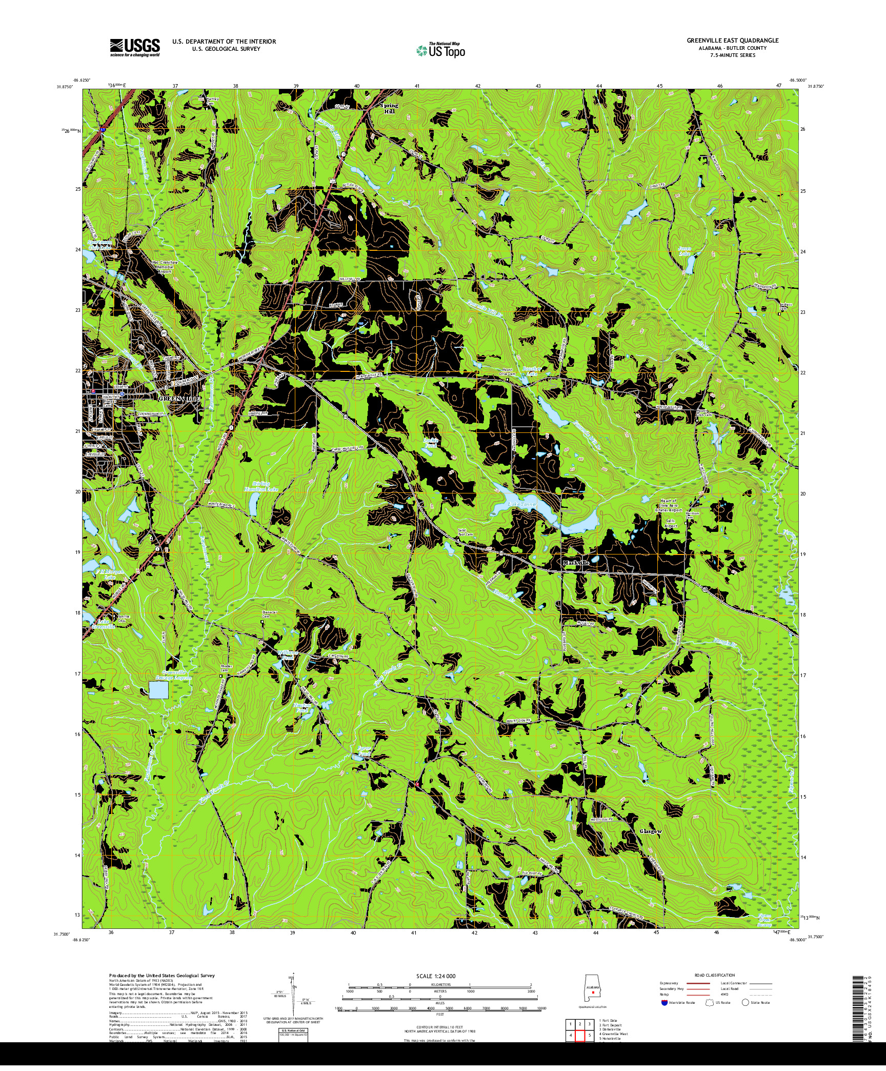 USGS US TOPO 7.5-MINUTE MAP FOR GREENVILLE EAST, AL 2018