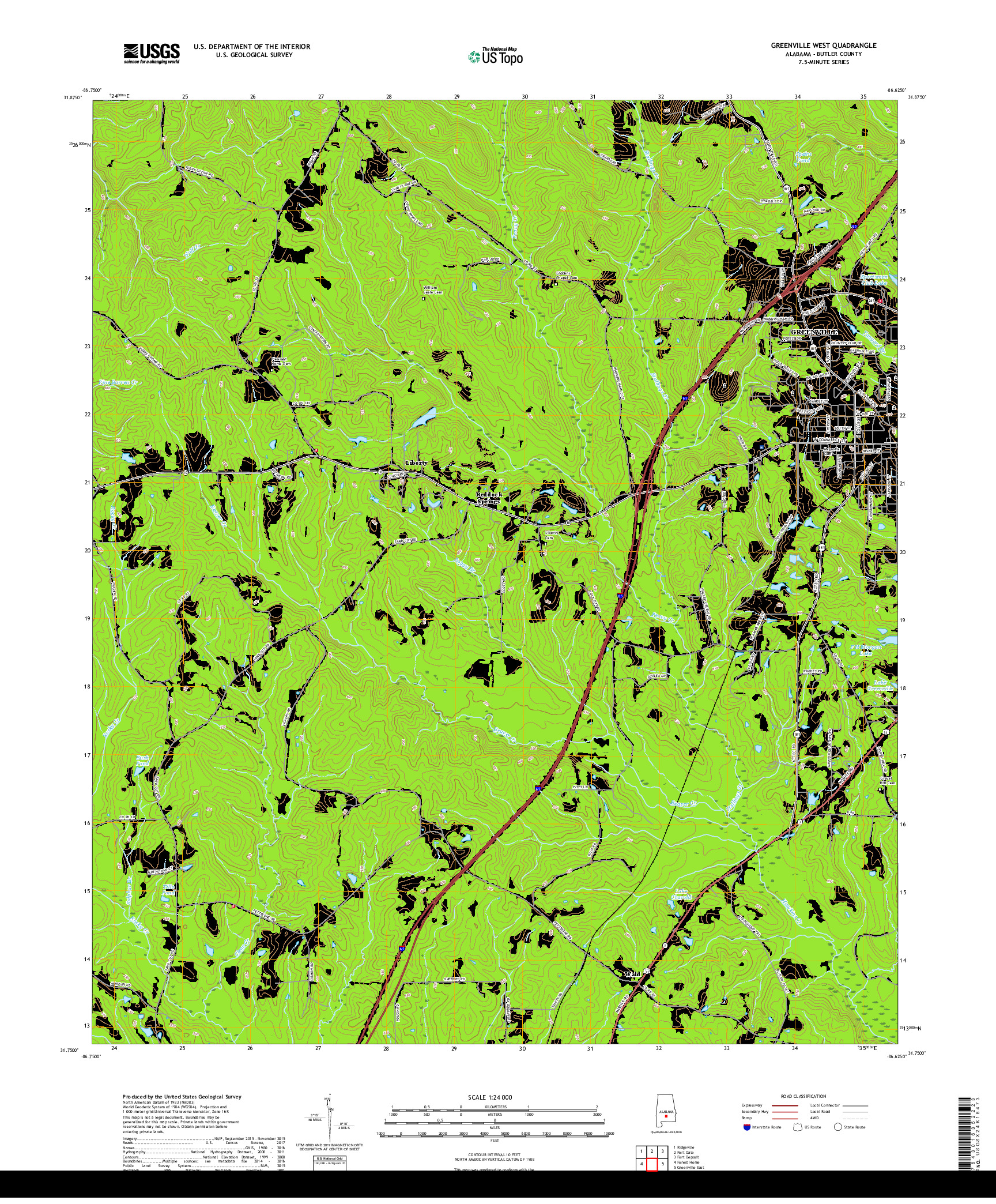 USGS US TOPO 7.5-MINUTE MAP FOR GREENVILLE WEST, AL 2018