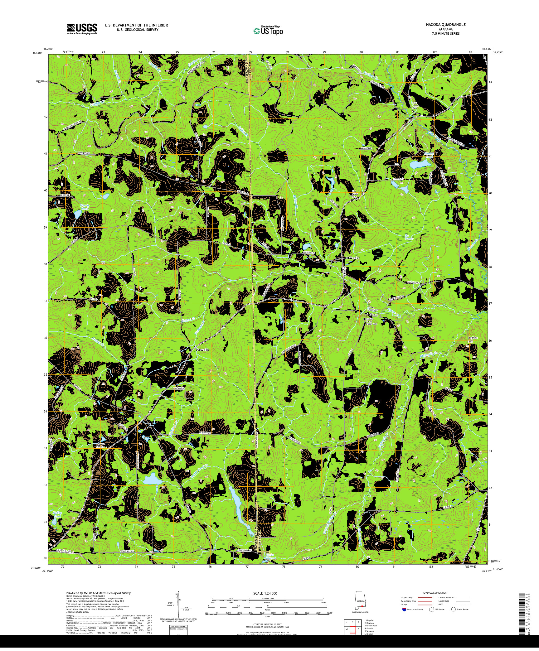 USGS US TOPO 7.5-MINUTE MAP FOR HACODA, AL 2018