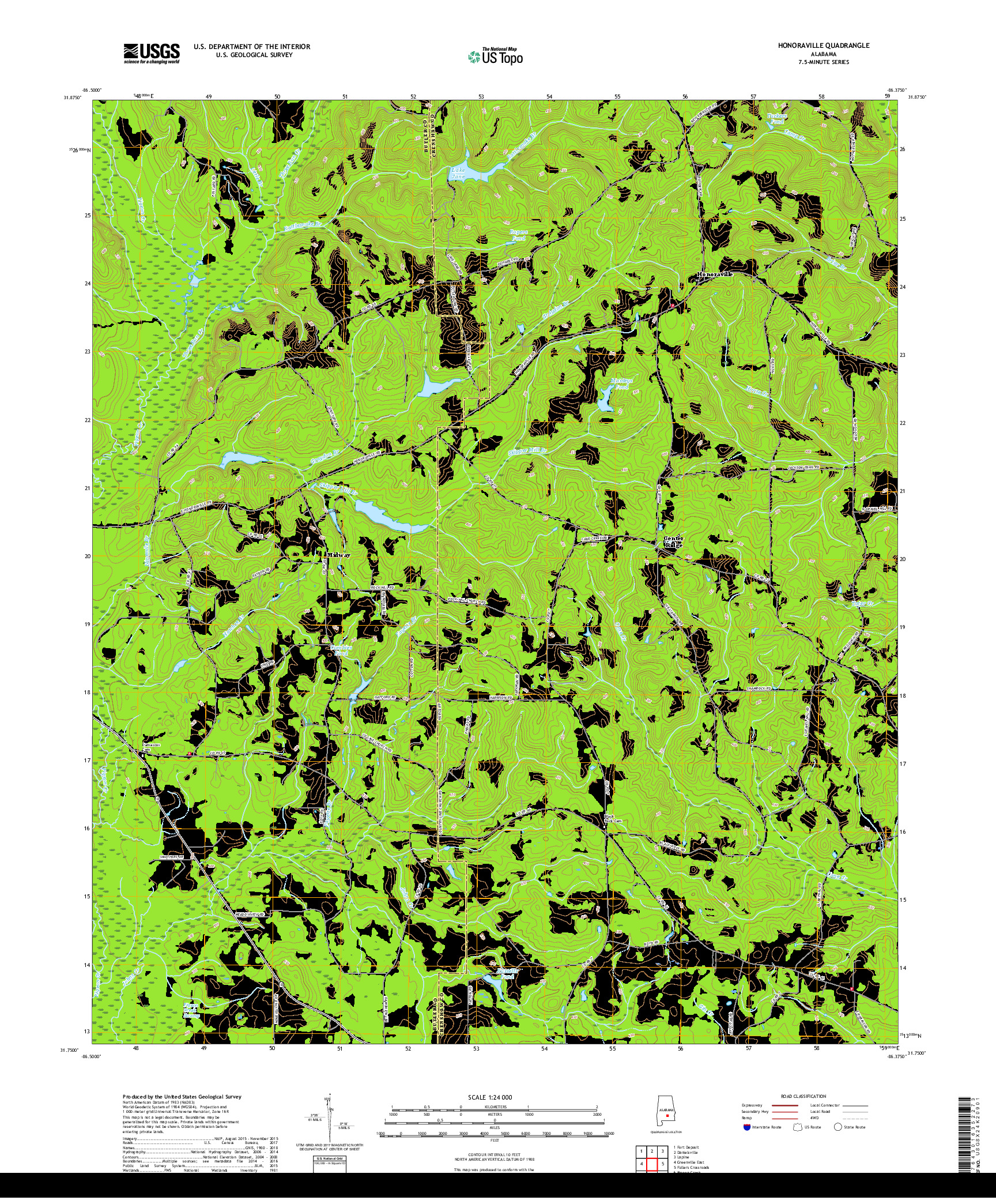 USGS US TOPO 7.5-MINUTE MAP FOR HONORAVILLE, AL 2018