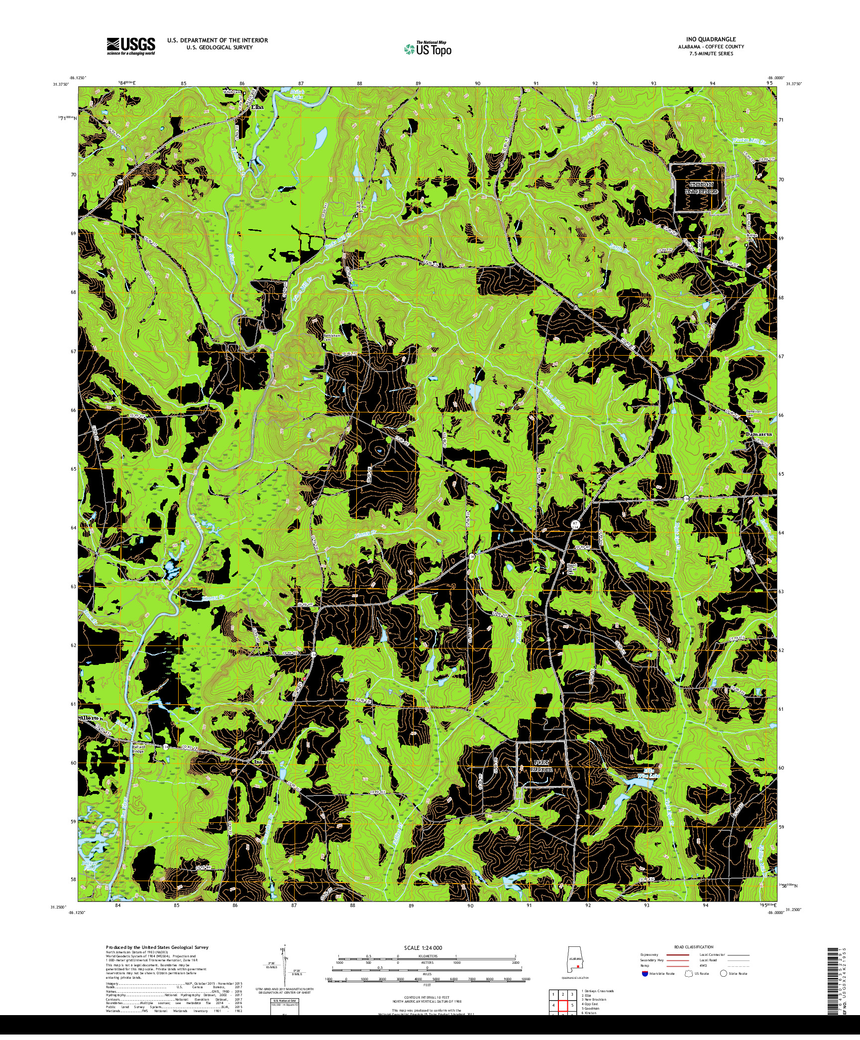 USGS US TOPO 7.5-MINUTE MAP FOR INO, AL 2018