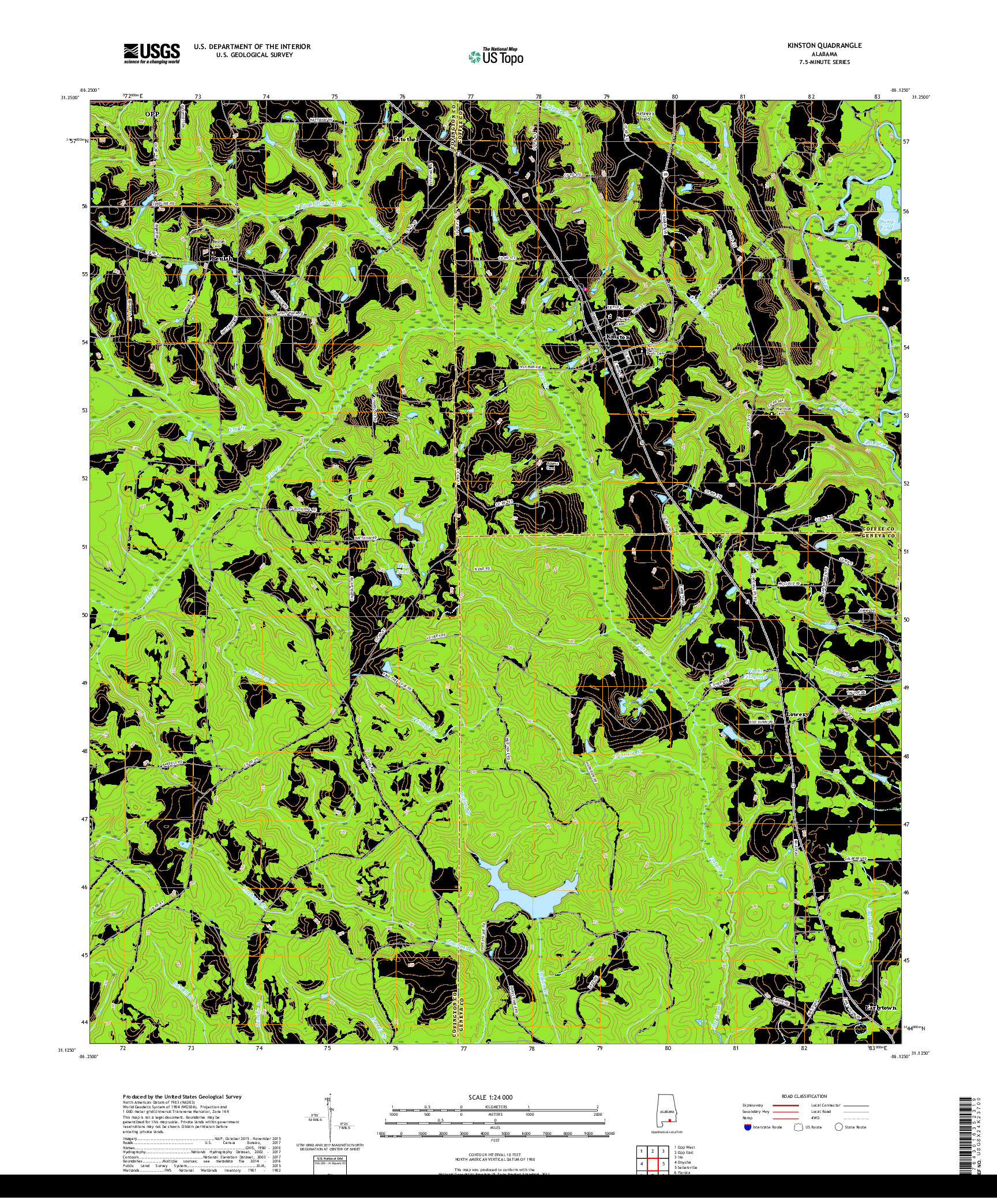 USGS US TOPO 7.5-MINUTE MAP FOR KINSTON, AL 2018