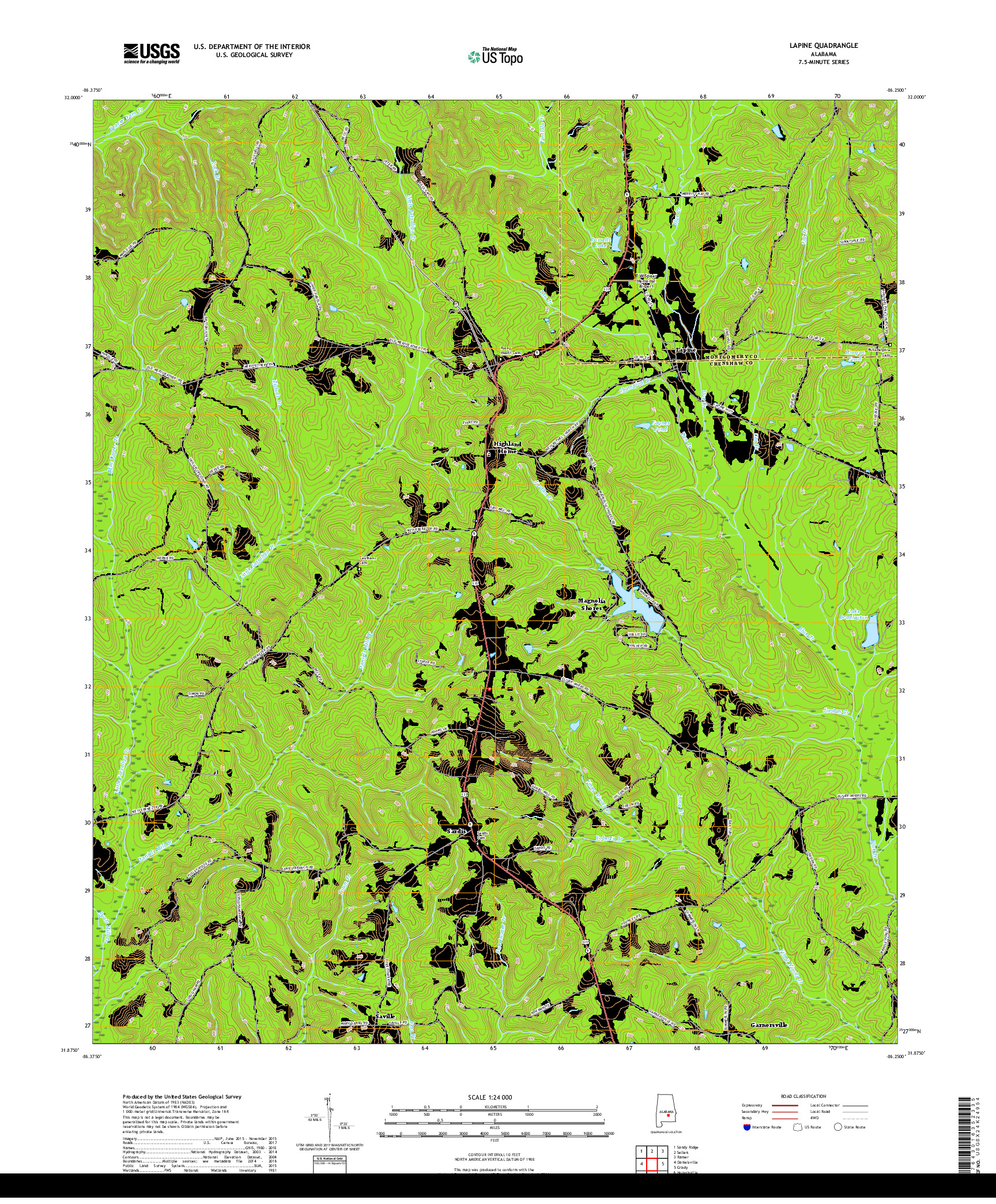 USGS US TOPO 7.5-MINUTE MAP FOR LAPINE, AL 2018