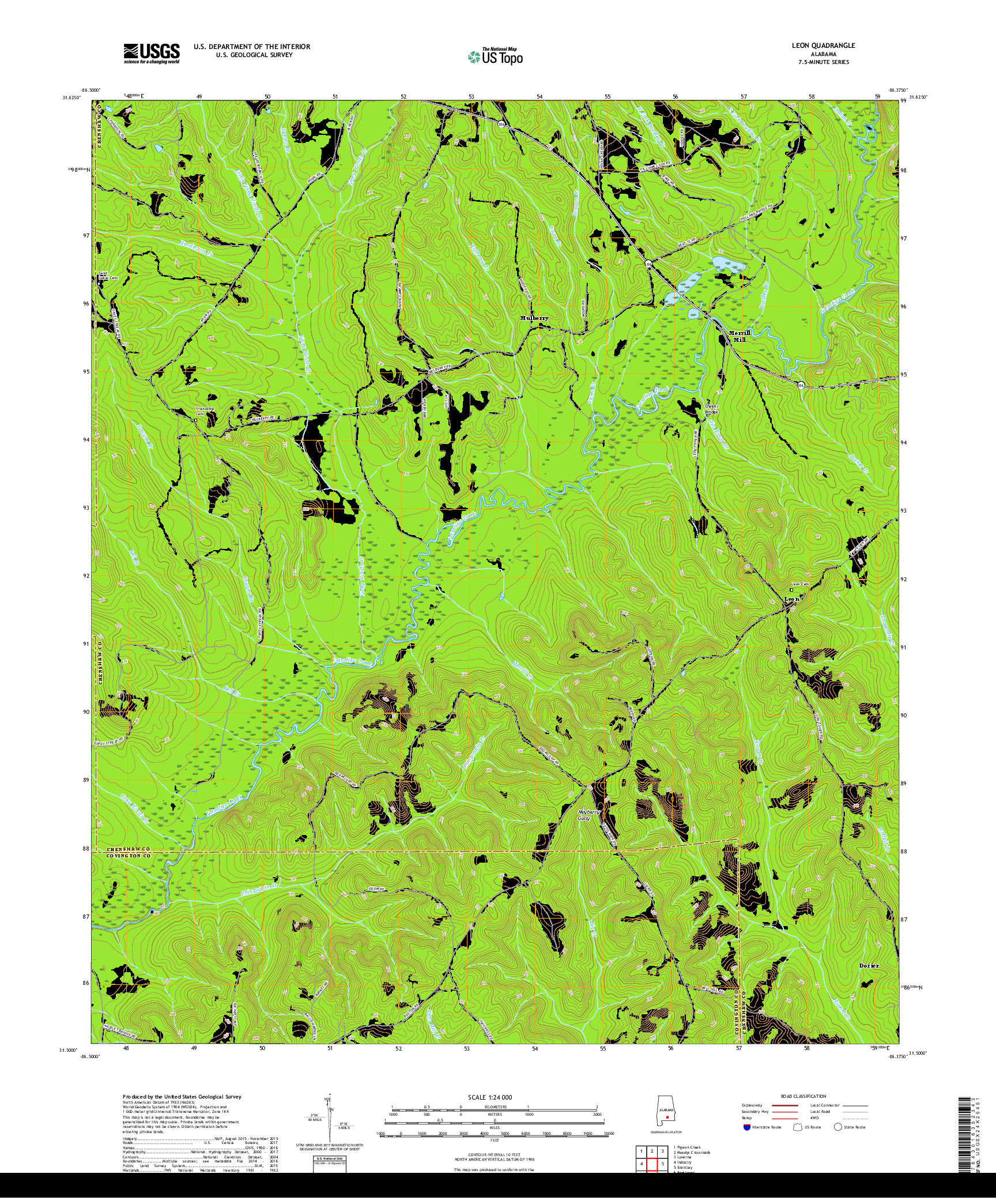 USGS US TOPO 7.5-MINUTE MAP FOR LEON, AL 2018