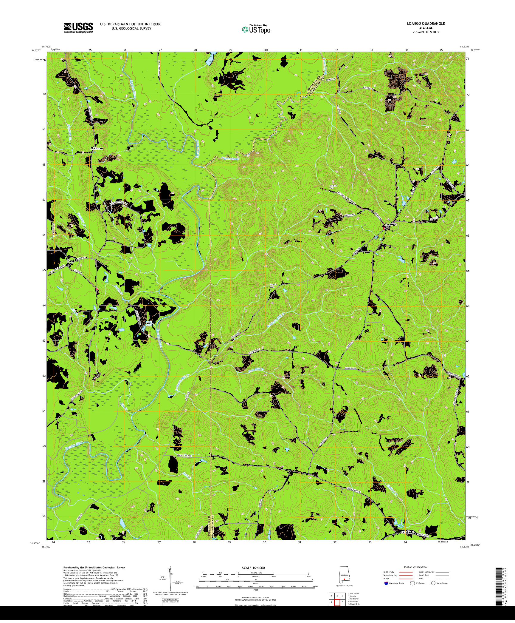 USGS US TOPO 7.5-MINUTE MAP FOR LOANGO, AL 2018