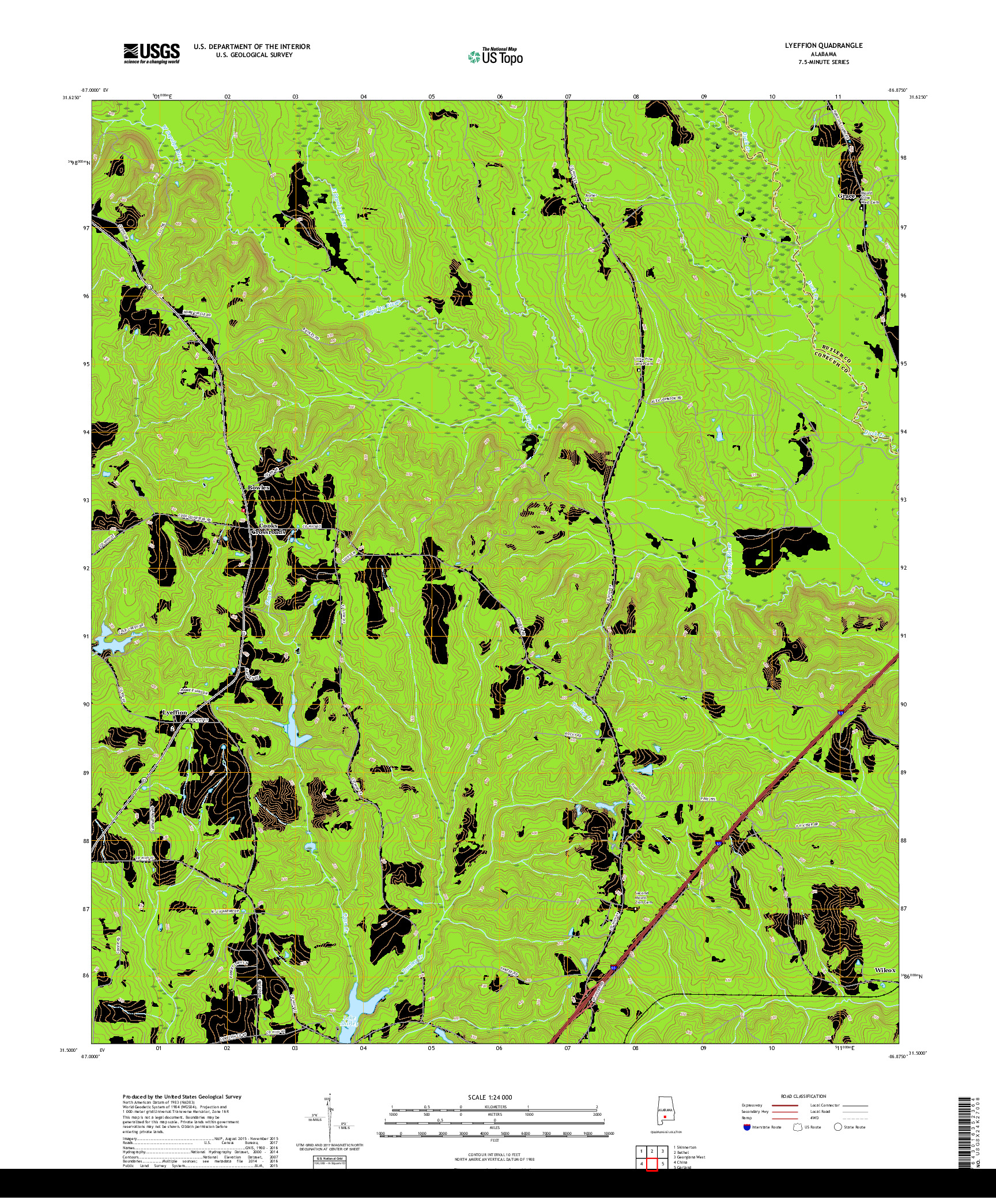 USGS US TOPO 7.5-MINUTE MAP FOR LYEFFION, AL 2018