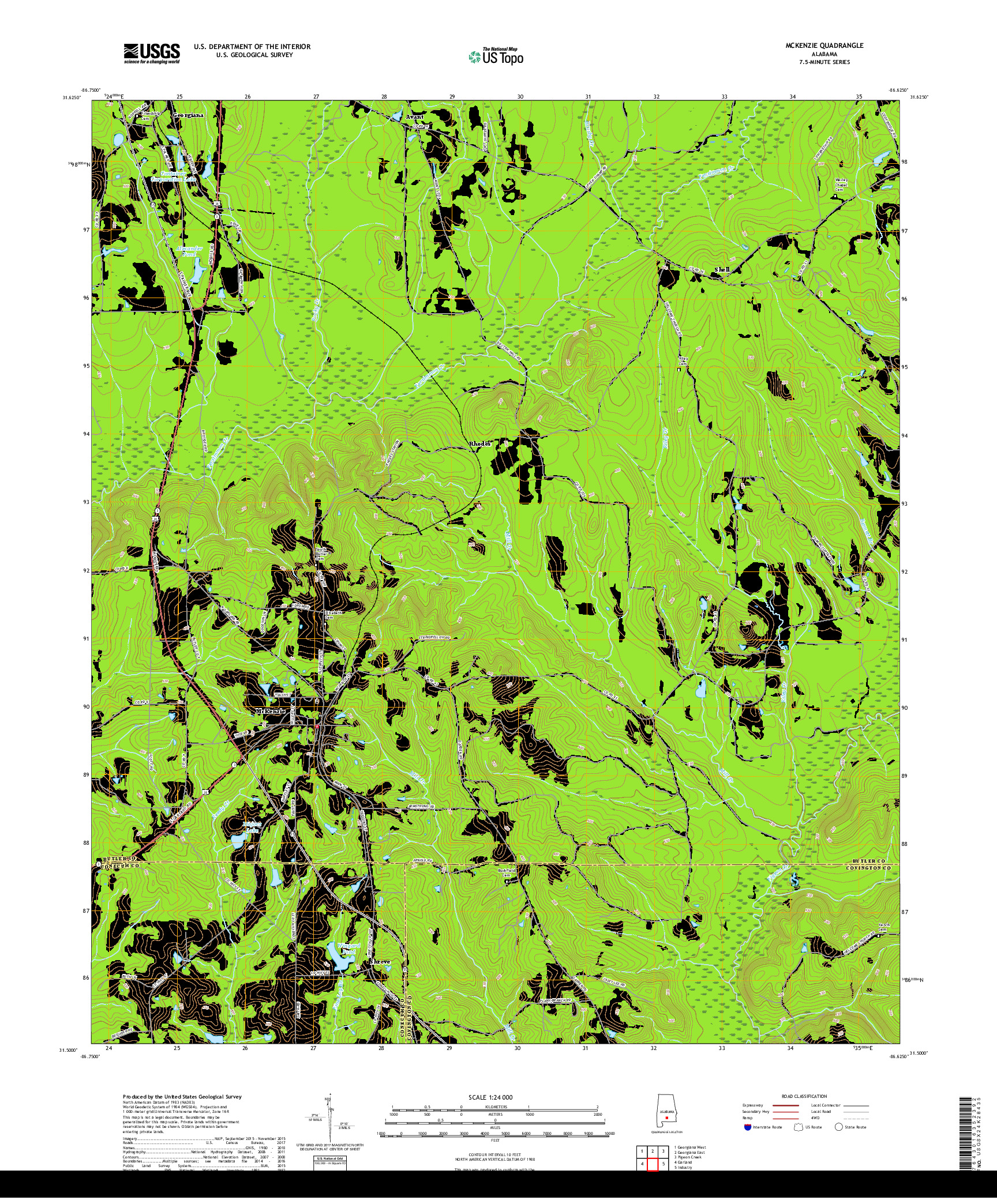 USGS US TOPO 7.5-MINUTE MAP FOR MCKENZIE, AL 2018