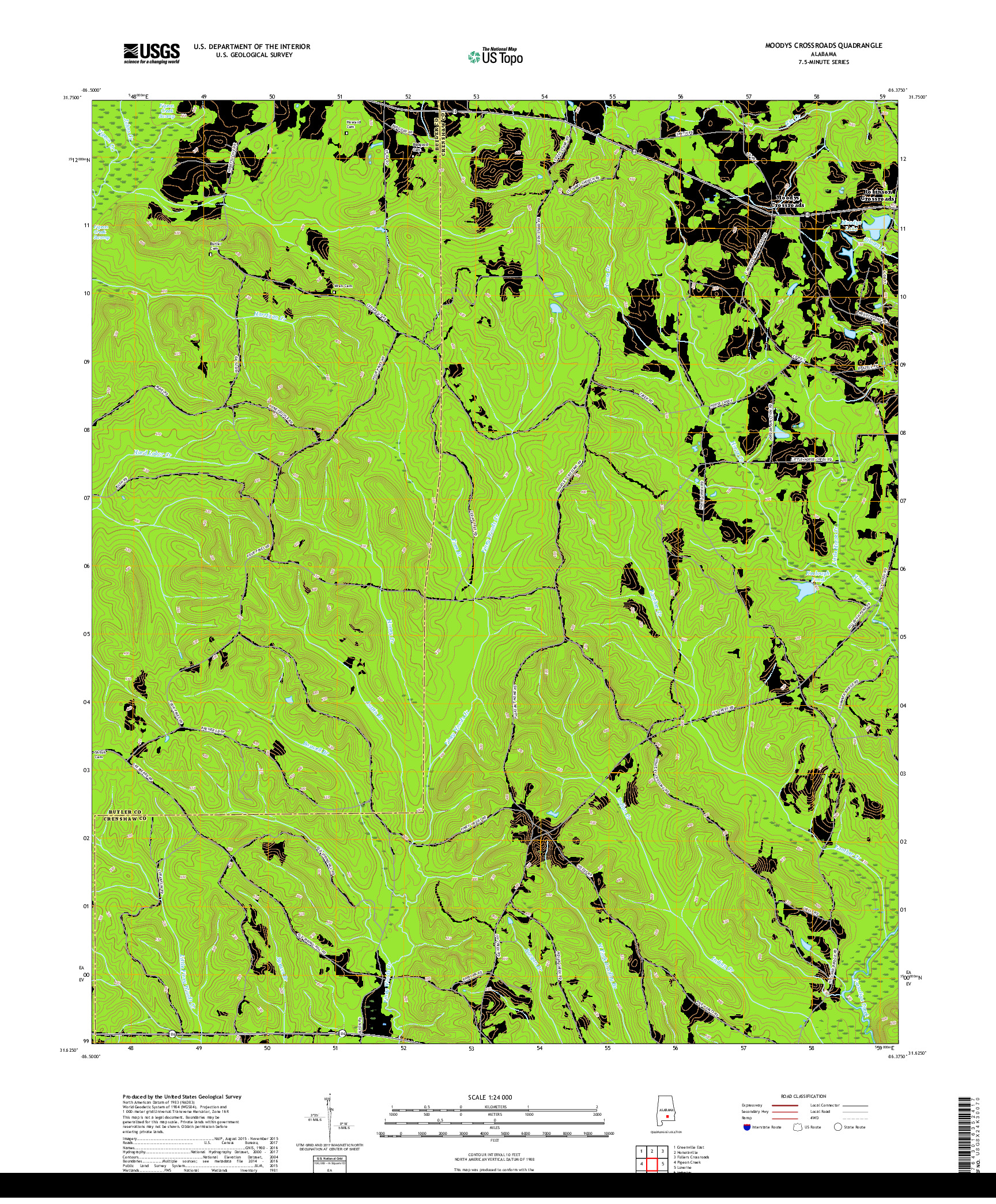 USGS US TOPO 7.5-MINUTE MAP FOR MOODYS CROSSROADS, AL 2018