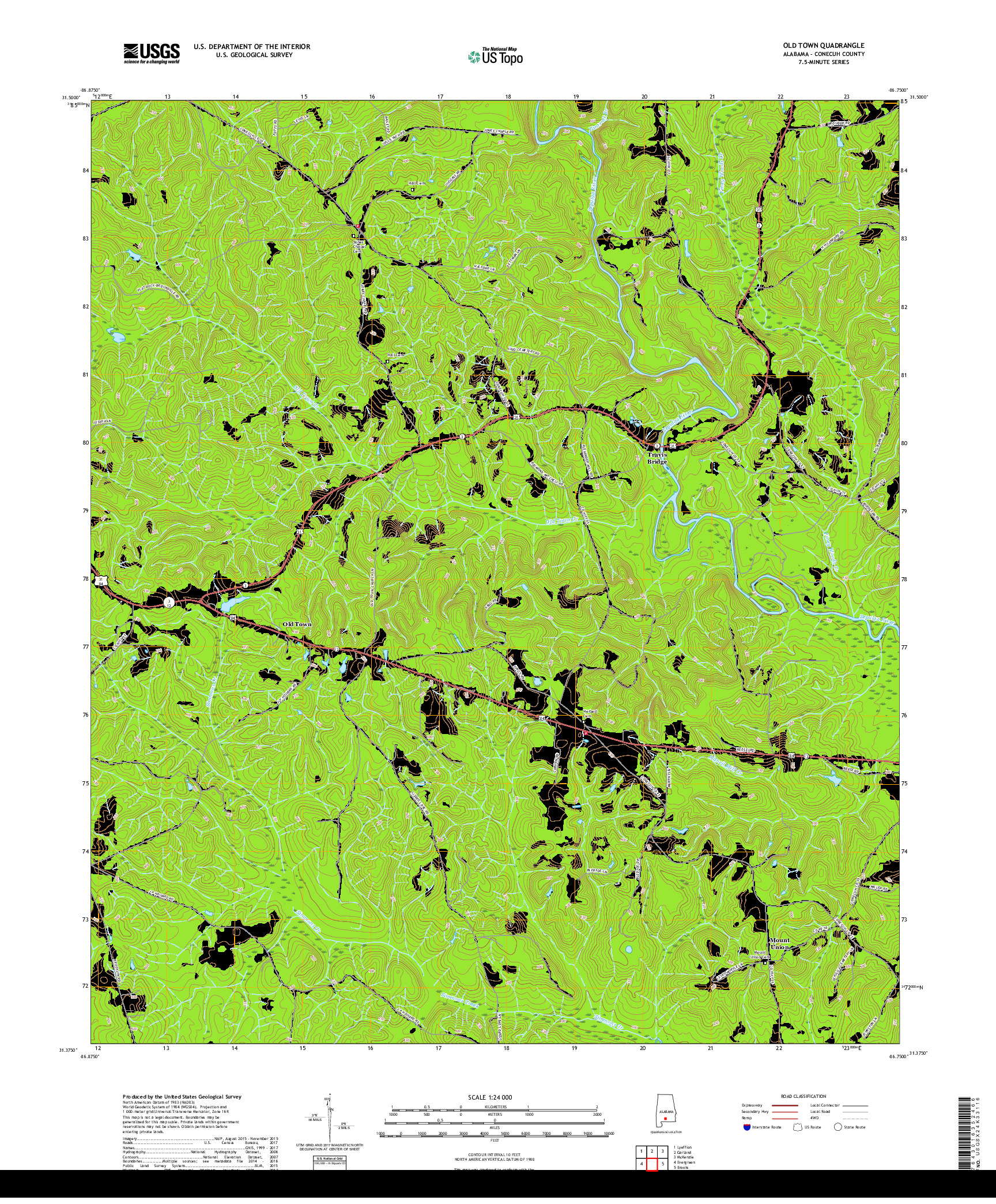 USGS US TOPO 7.5-MINUTE MAP FOR OLD TOWN, AL 2018