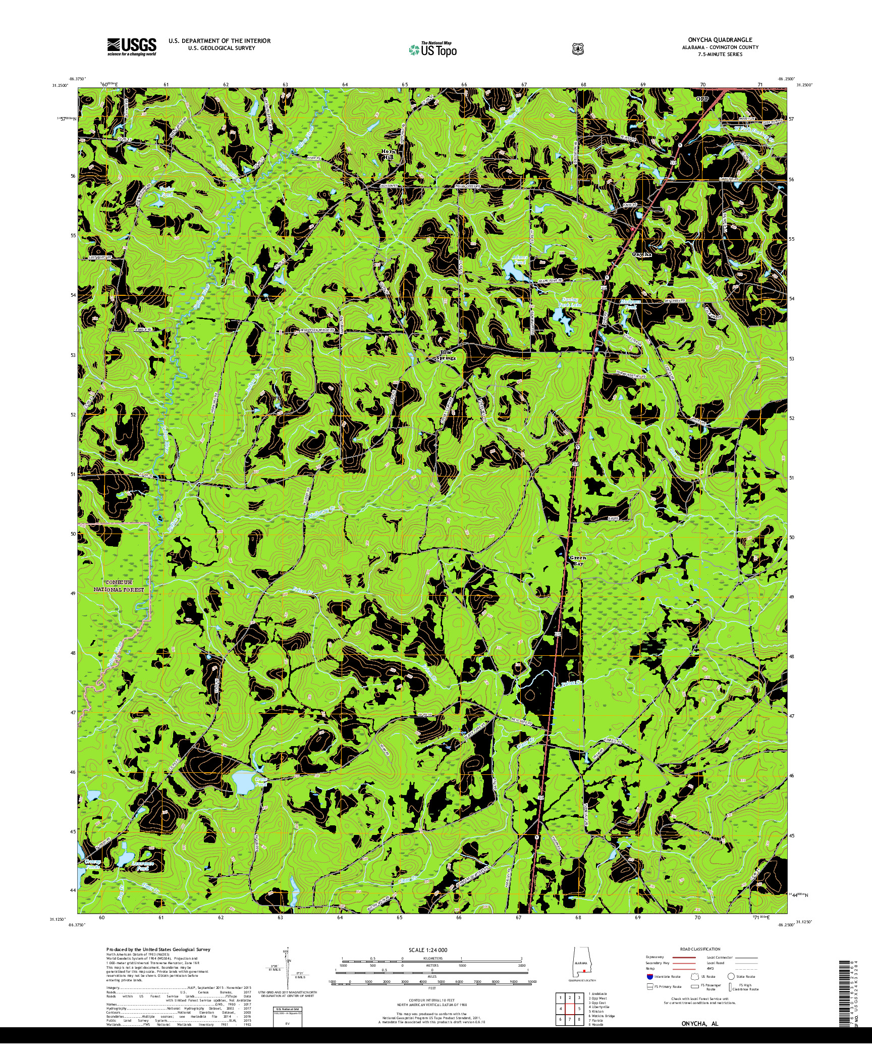 USGS US TOPO 7.5-MINUTE MAP FOR ONYCHA, AL 2018