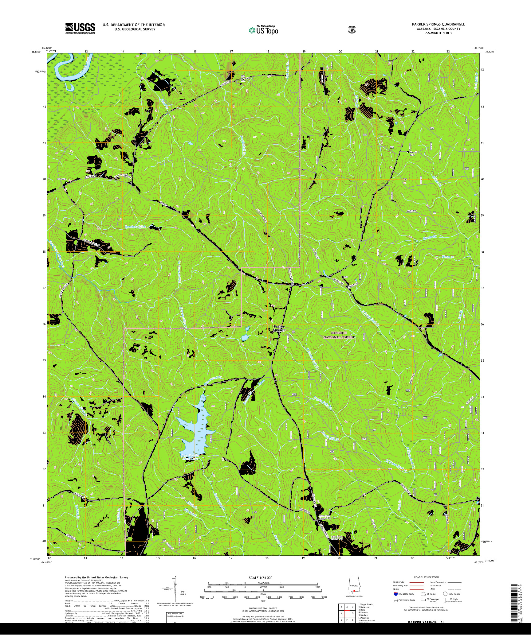 USGS US TOPO 7.5-MINUTE MAP FOR PARKER SPRINGS, AL 2018