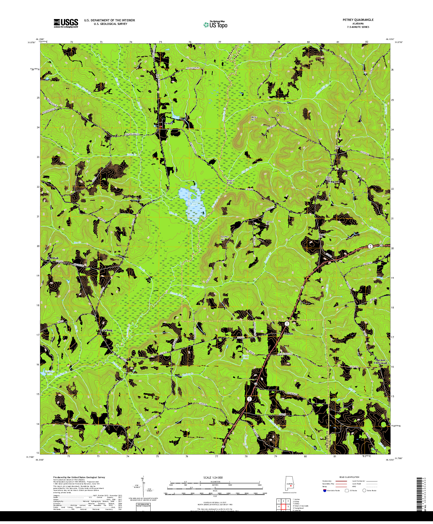 USGS US TOPO 7.5-MINUTE MAP FOR PETREY, AL 2018