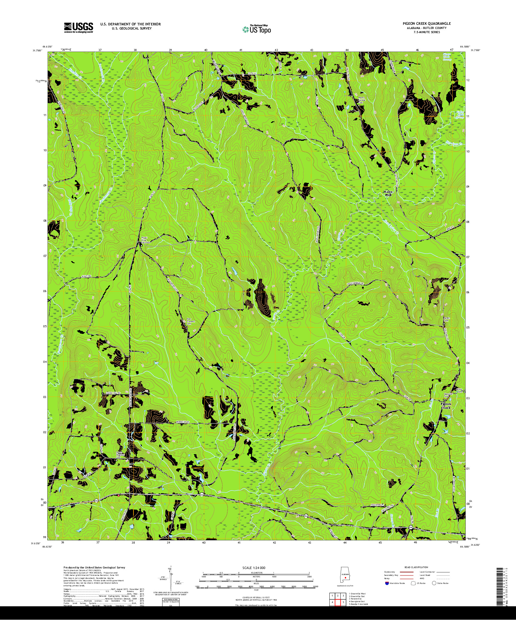 USGS US TOPO 7.5-MINUTE MAP FOR PIGEON CREEK, AL 2018