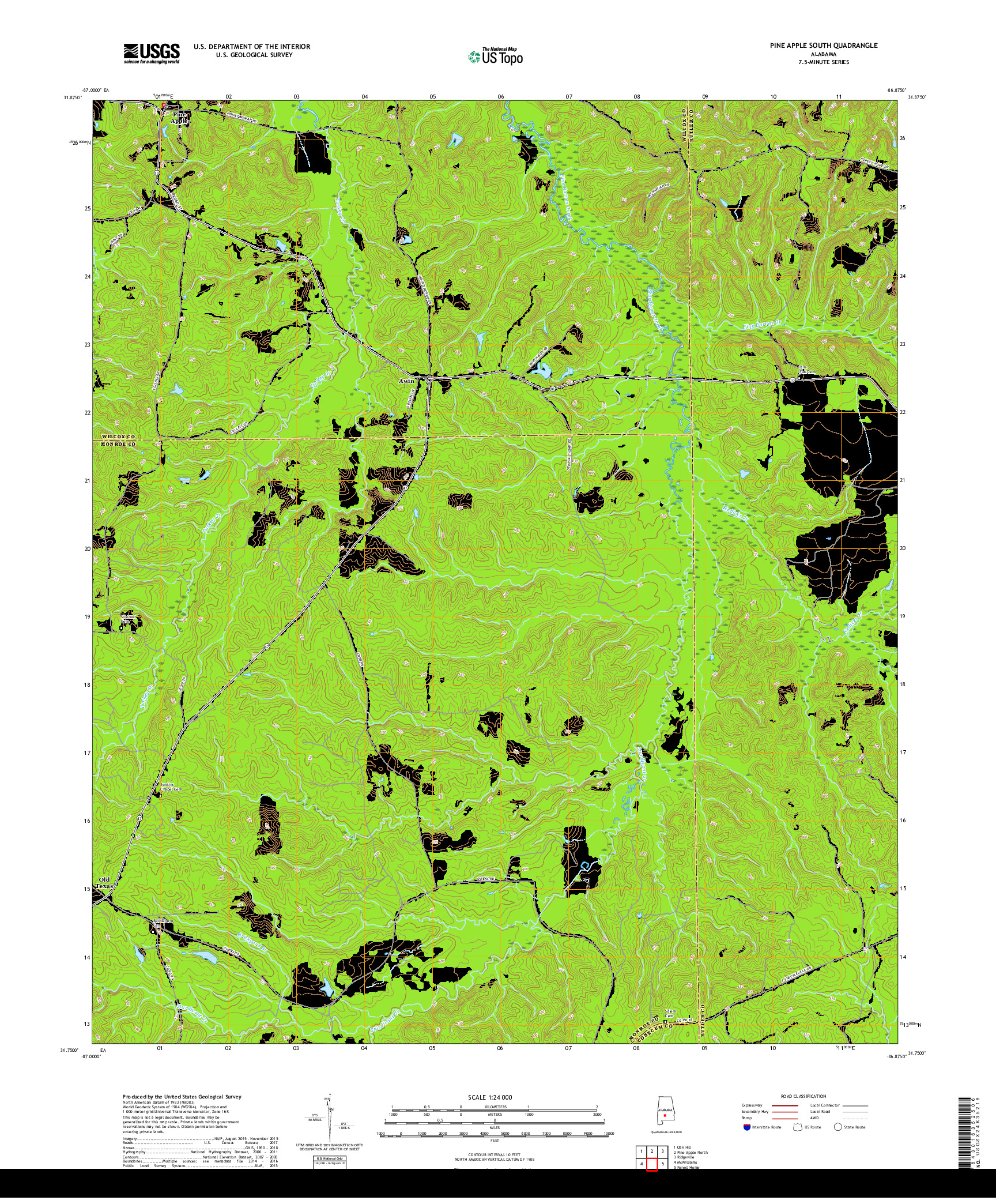 USGS US TOPO 7.5-MINUTE MAP FOR PINE APPLE SOUTH, AL 2018