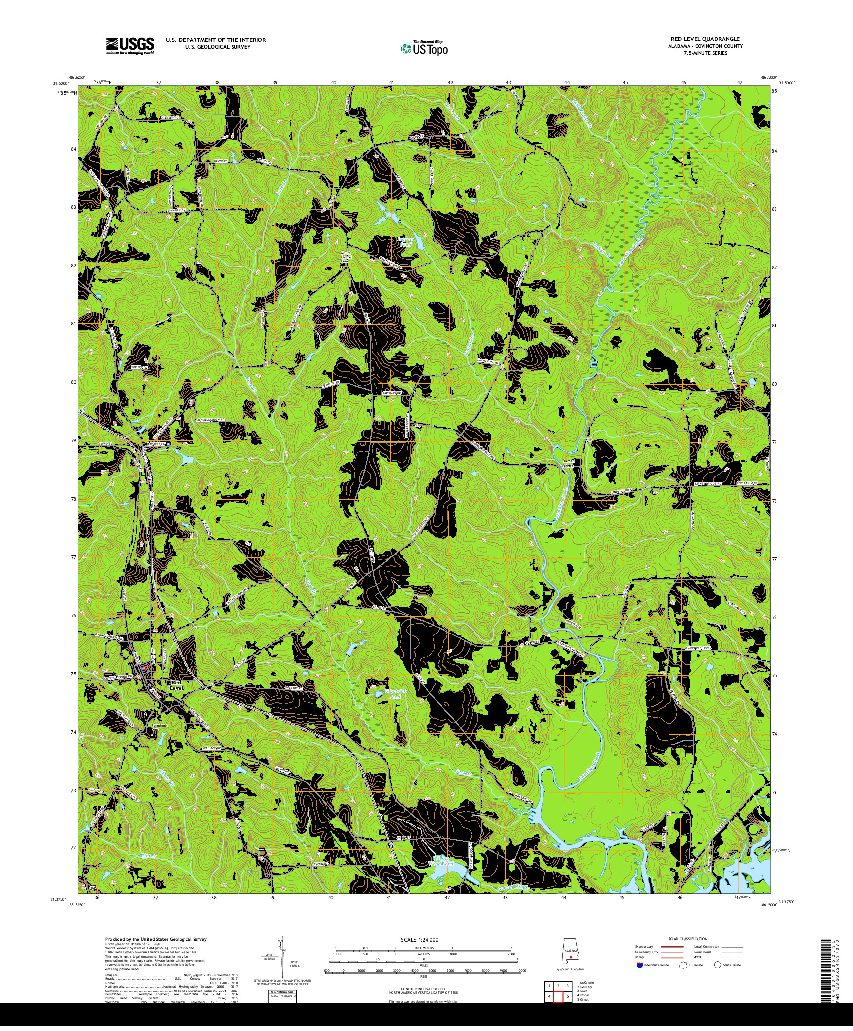 USGS US TOPO 7.5-MINUTE MAP FOR RED LEVEL, AL 2018