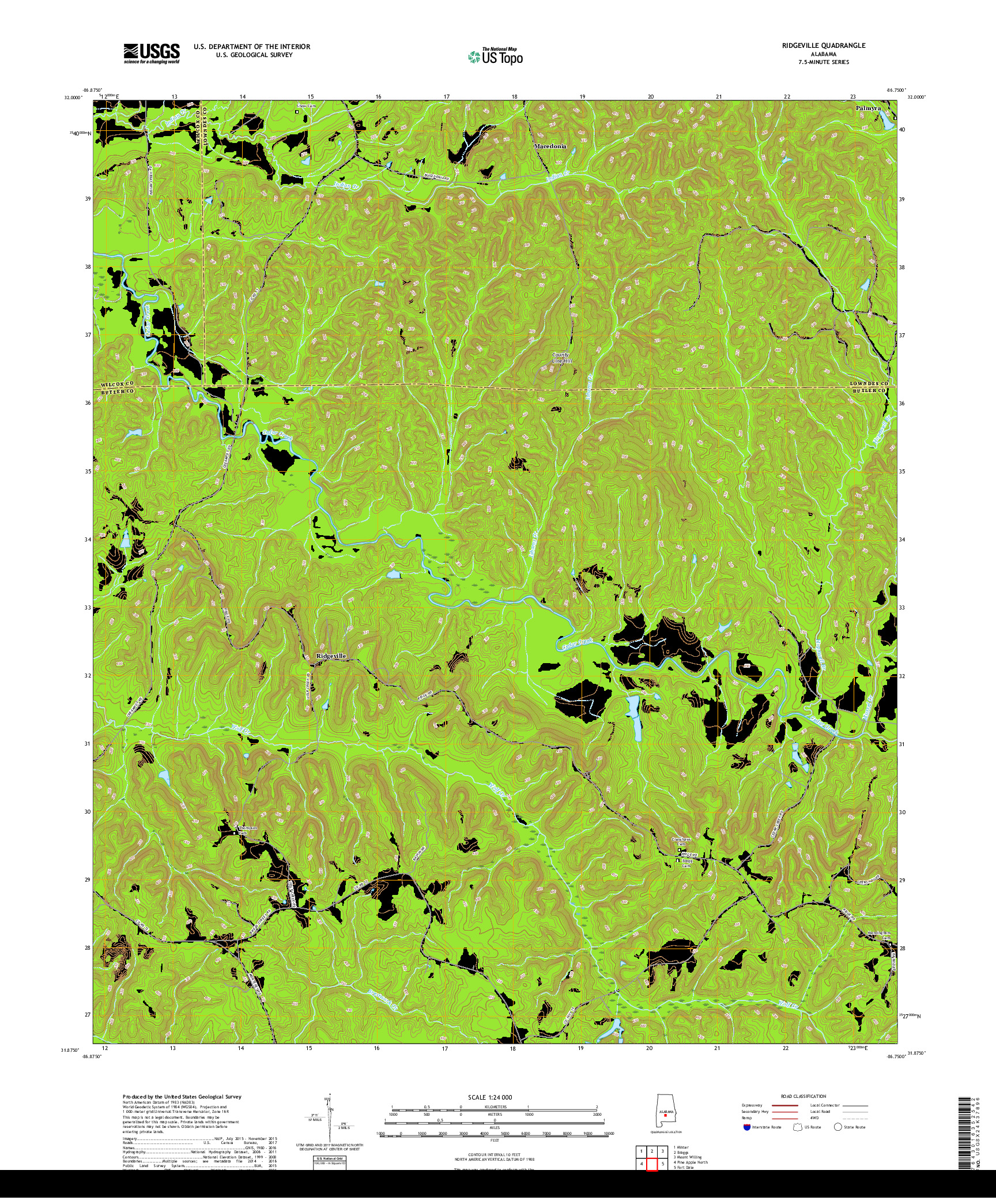 USGS US TOPO 7.5-MINUTE MAP FOR RIDGEVILLE, AL 2018