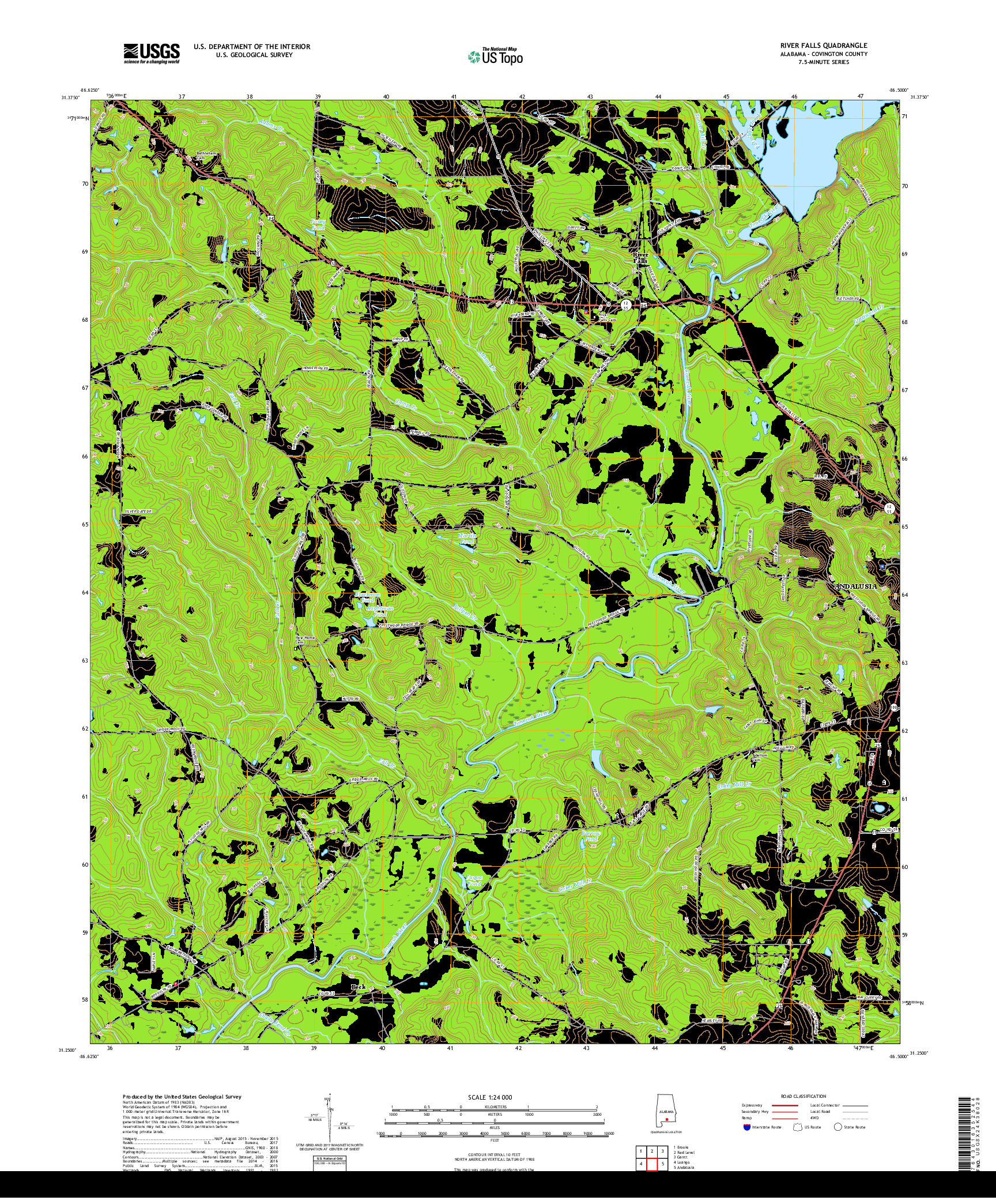 USGS US TOPO 7.5-MINUTE MAP FOR RIVER FALLS, AL 2018