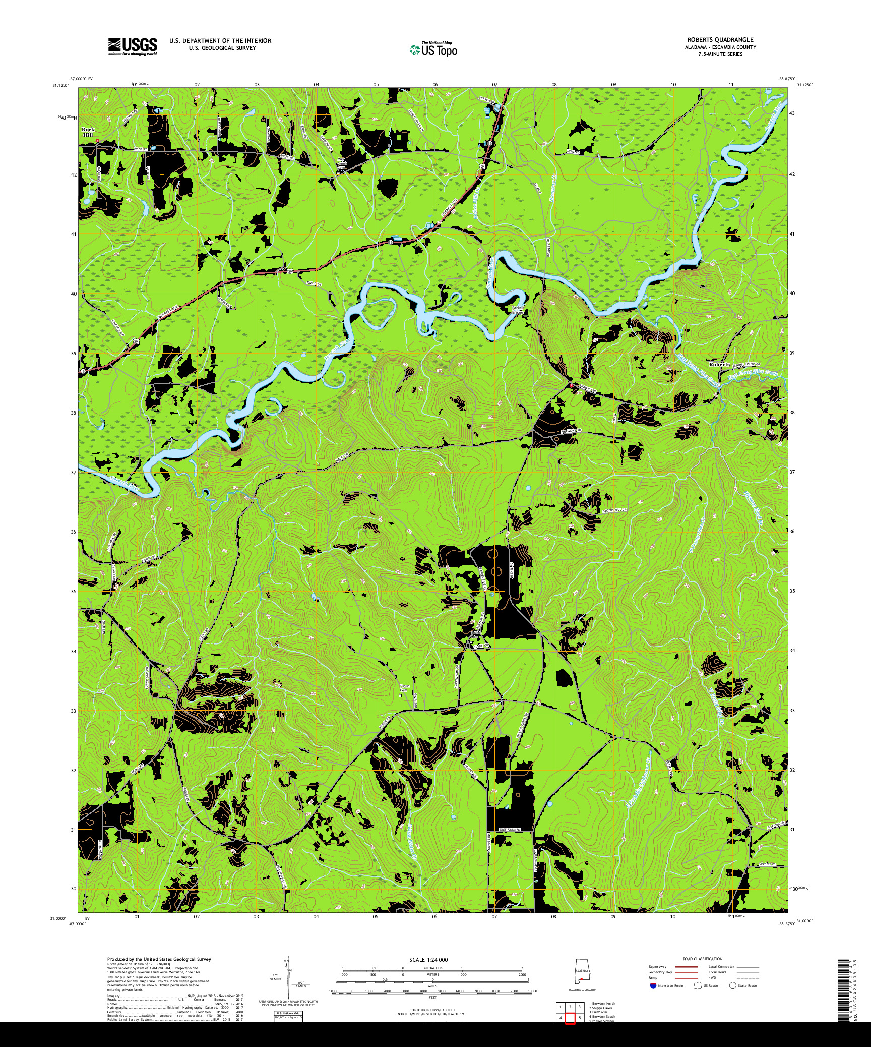 USGS US TOPO 7.5-MINUTE MAP FOR ROBERTS, AL 2018