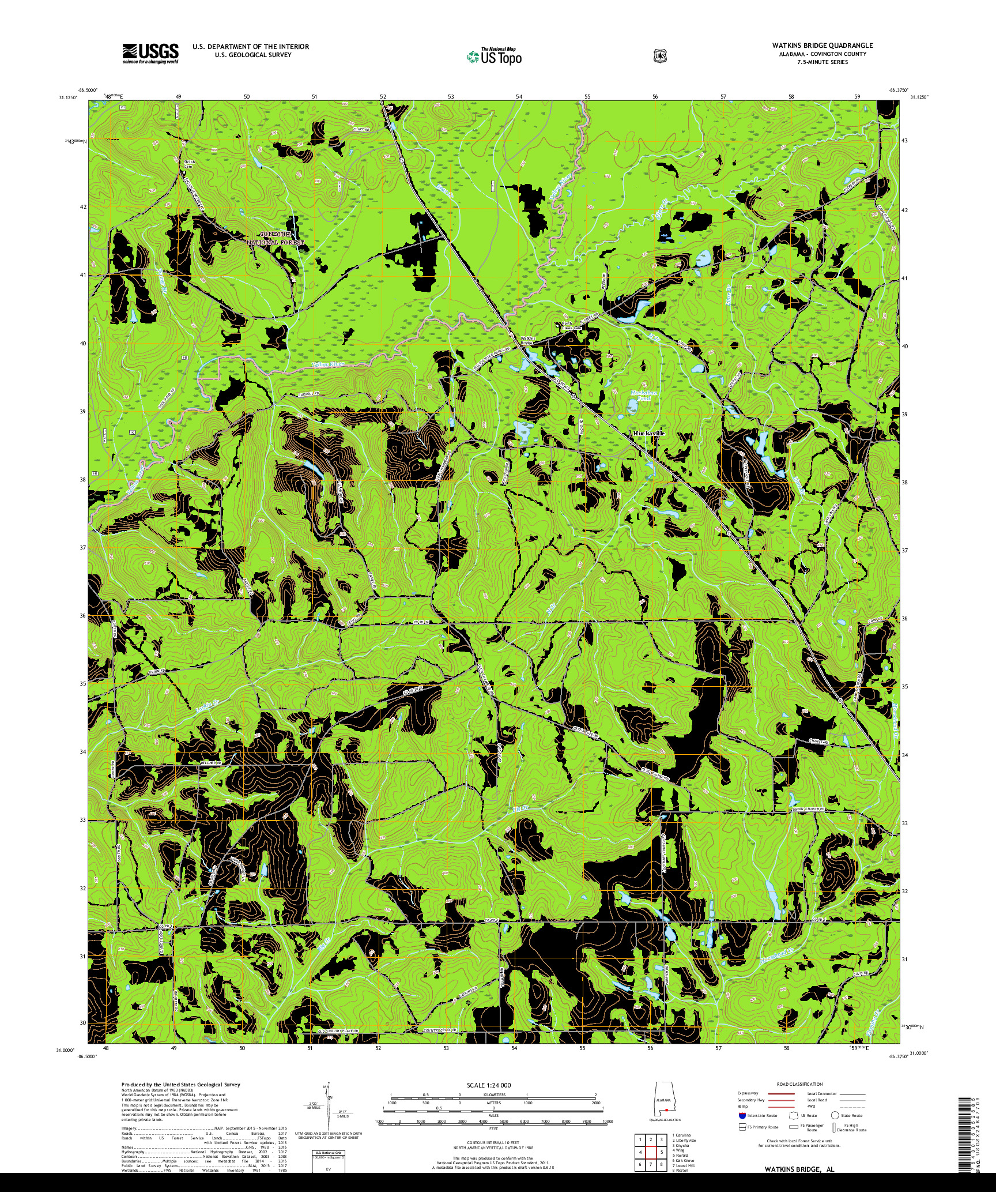 USGS US TOPO 7.5-MINUTE MAP FOR WATKINS BRIDGE, AL 2018