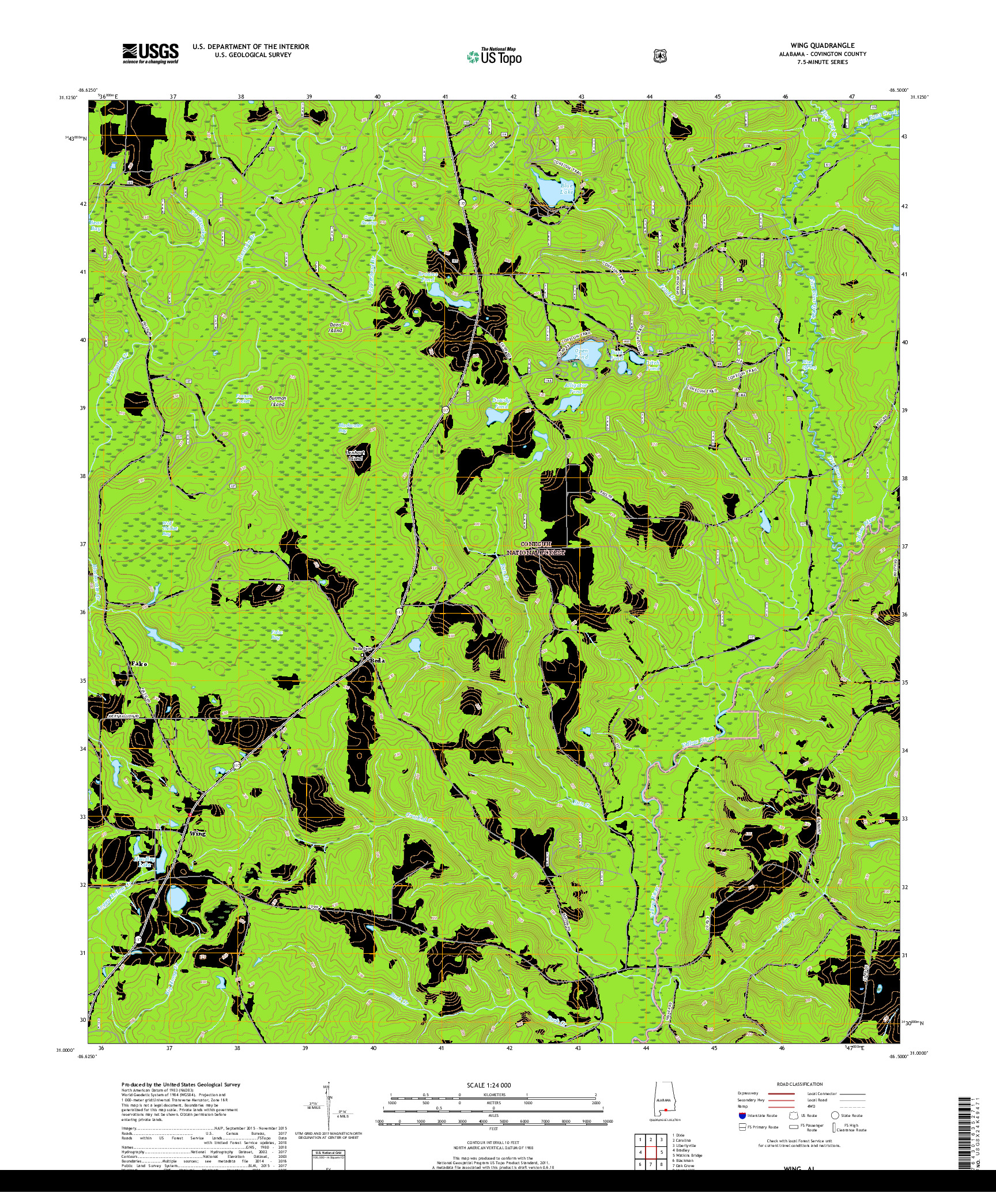 USGS US TOPO 7.5-MINUTE MAP FOR WING, AL 2018