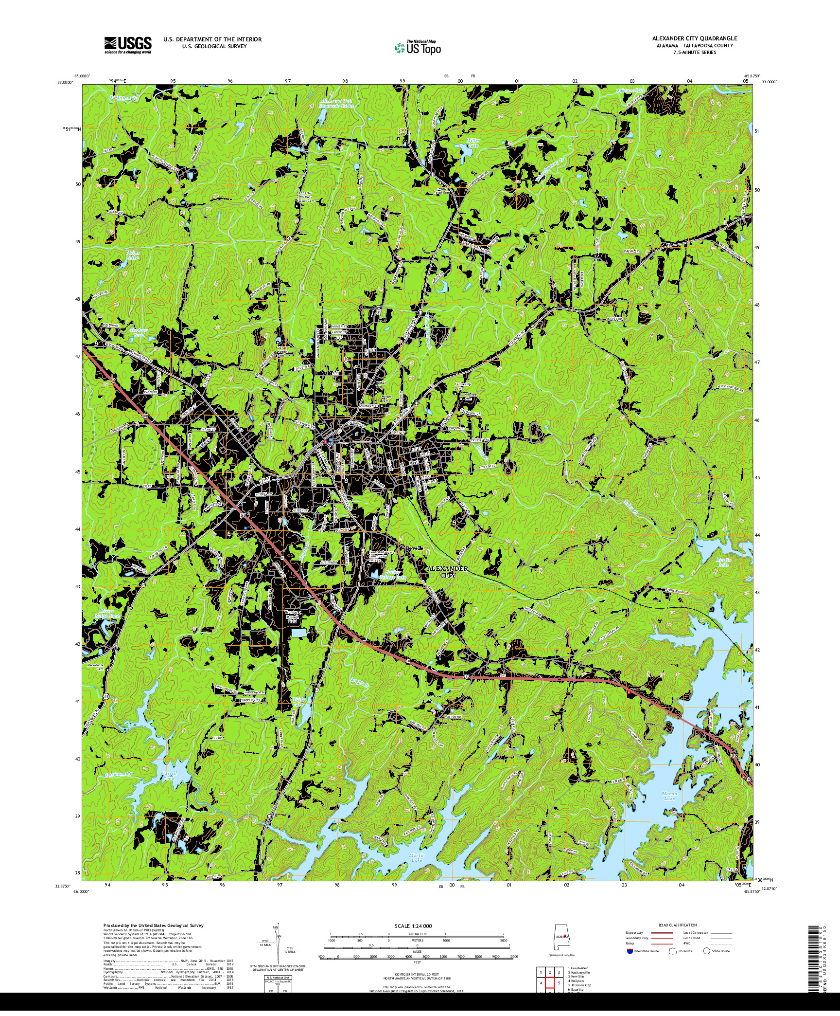USGS US TOPO 7.5-MINUTE MAP FOR ALEXANDER CITY, AL 2018