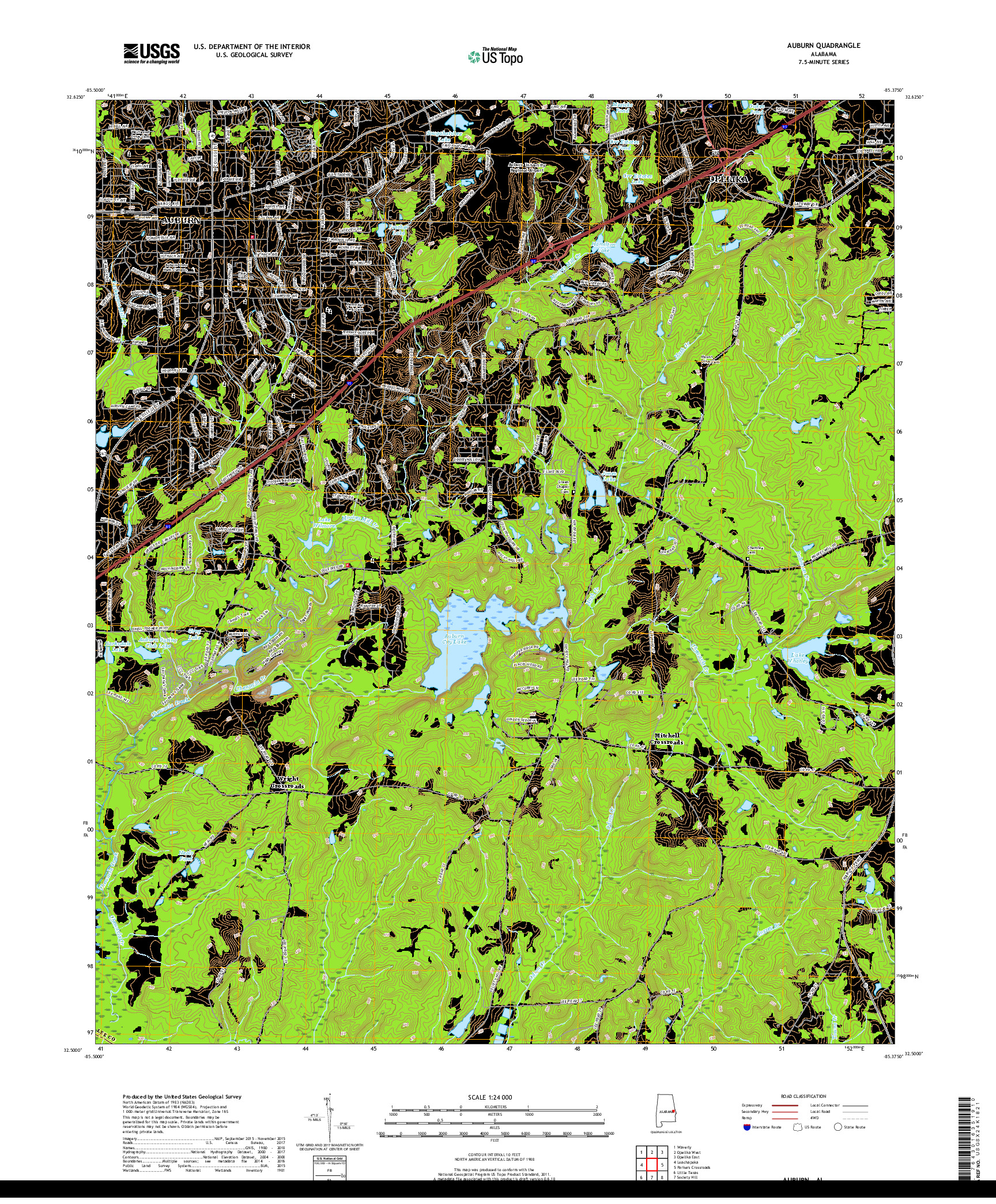 USGS US TOPO 7.5-MINUTE MAP FOR AUBURN, AL 2018