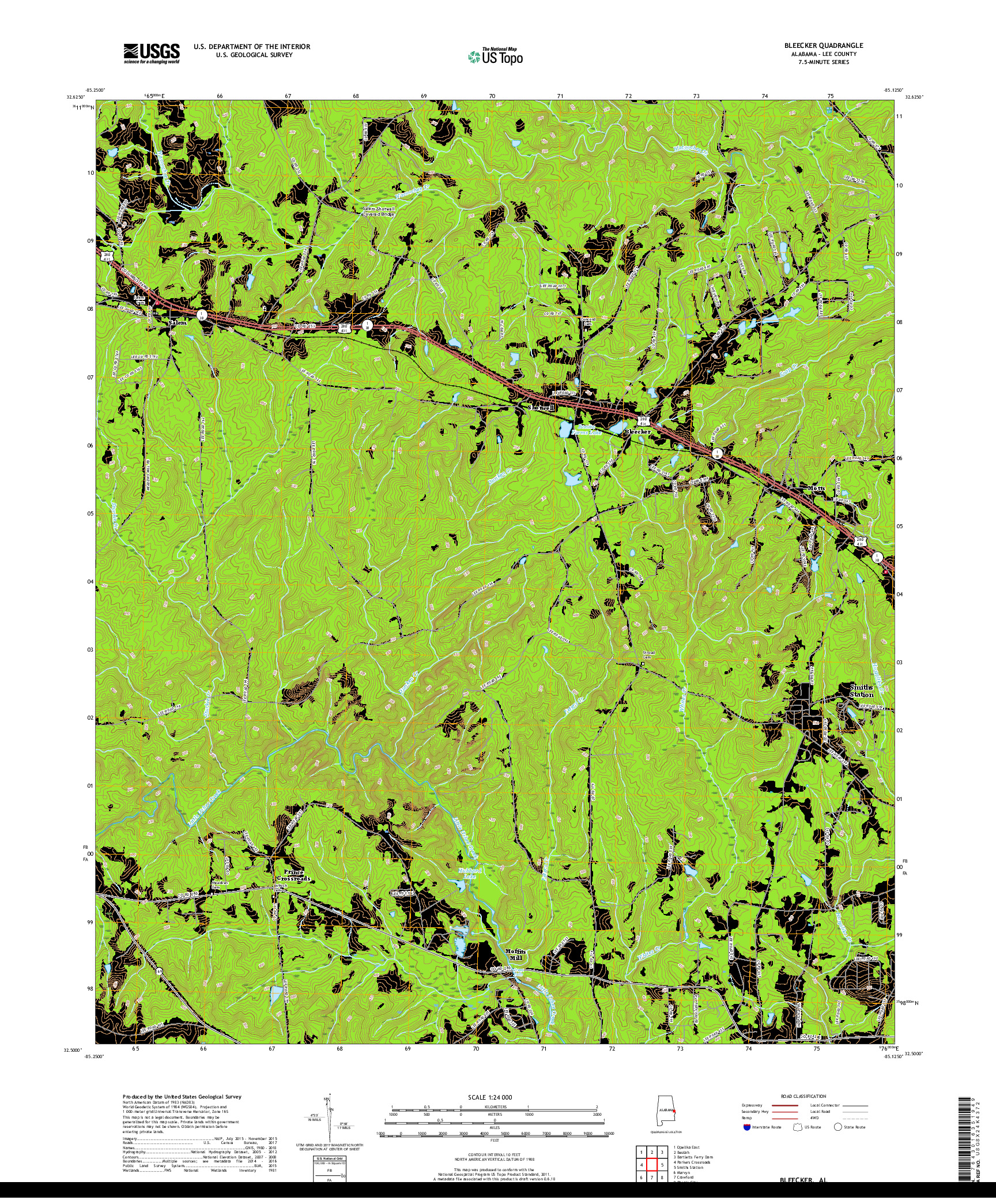 USGS US TOPO 7.5-MINUTE MAP FOR BLEECKER, AL 2018