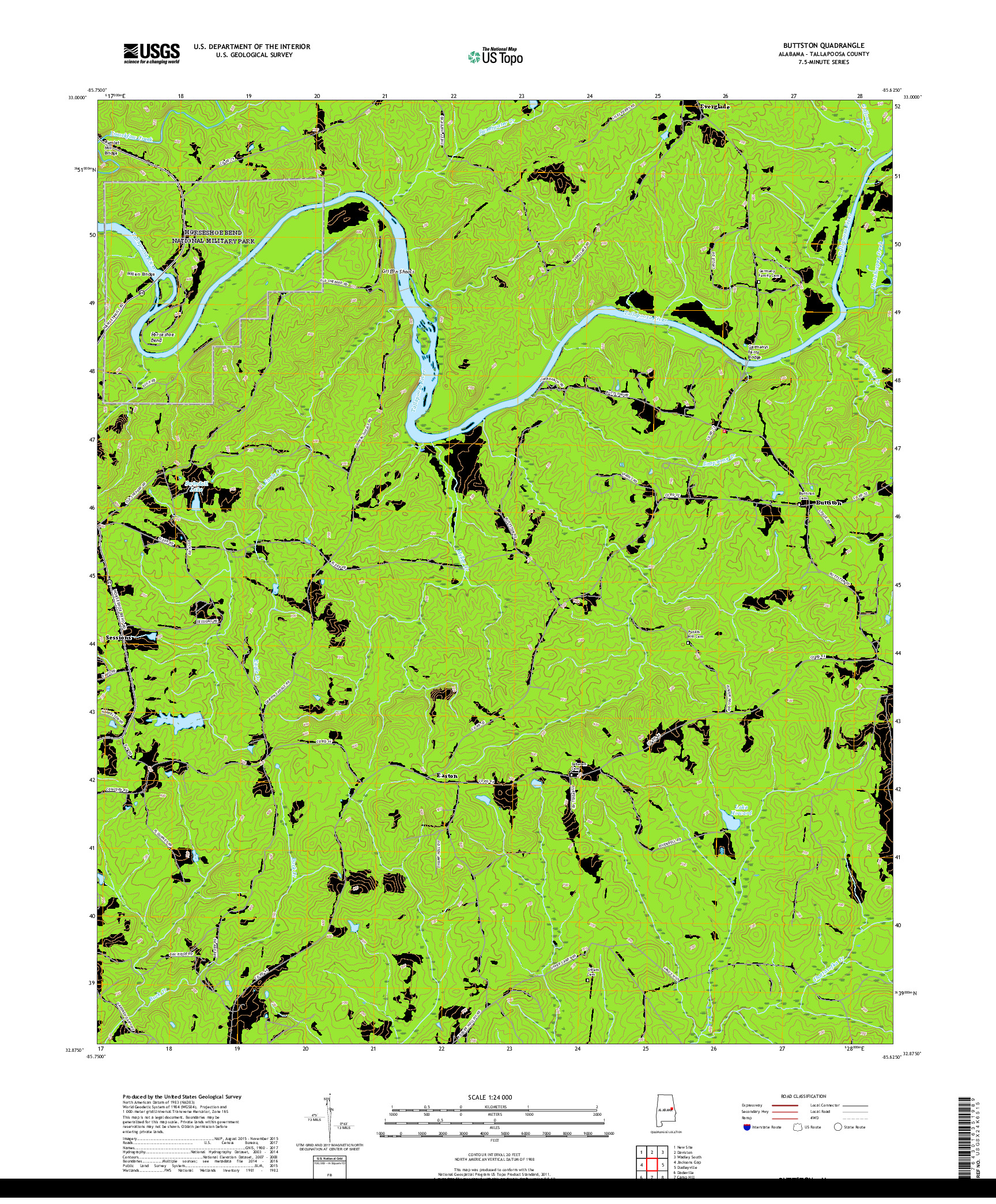 USGS US TOPO 7.5-MINUTE MAP FOR BUTTSTON, AL 2018