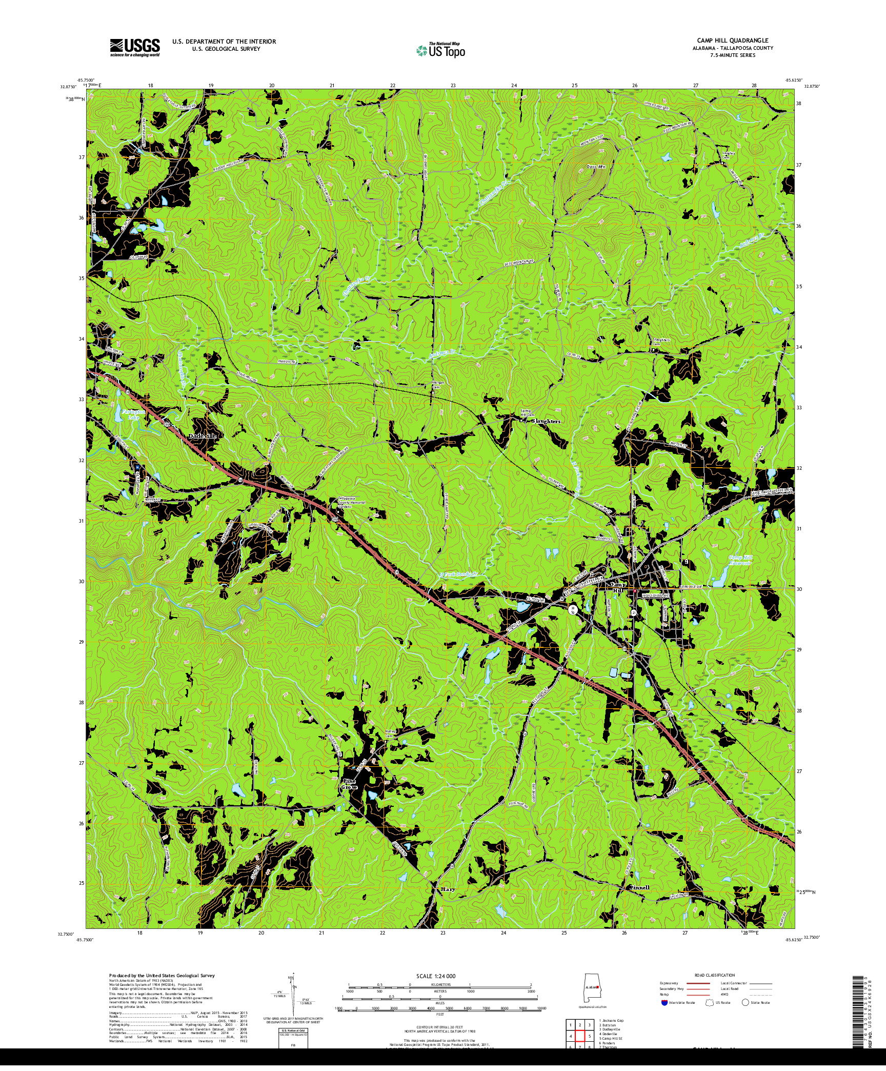 USGS US TOPO 7.5-MINUTE MAP FOR CAMP HILL, AL 2018