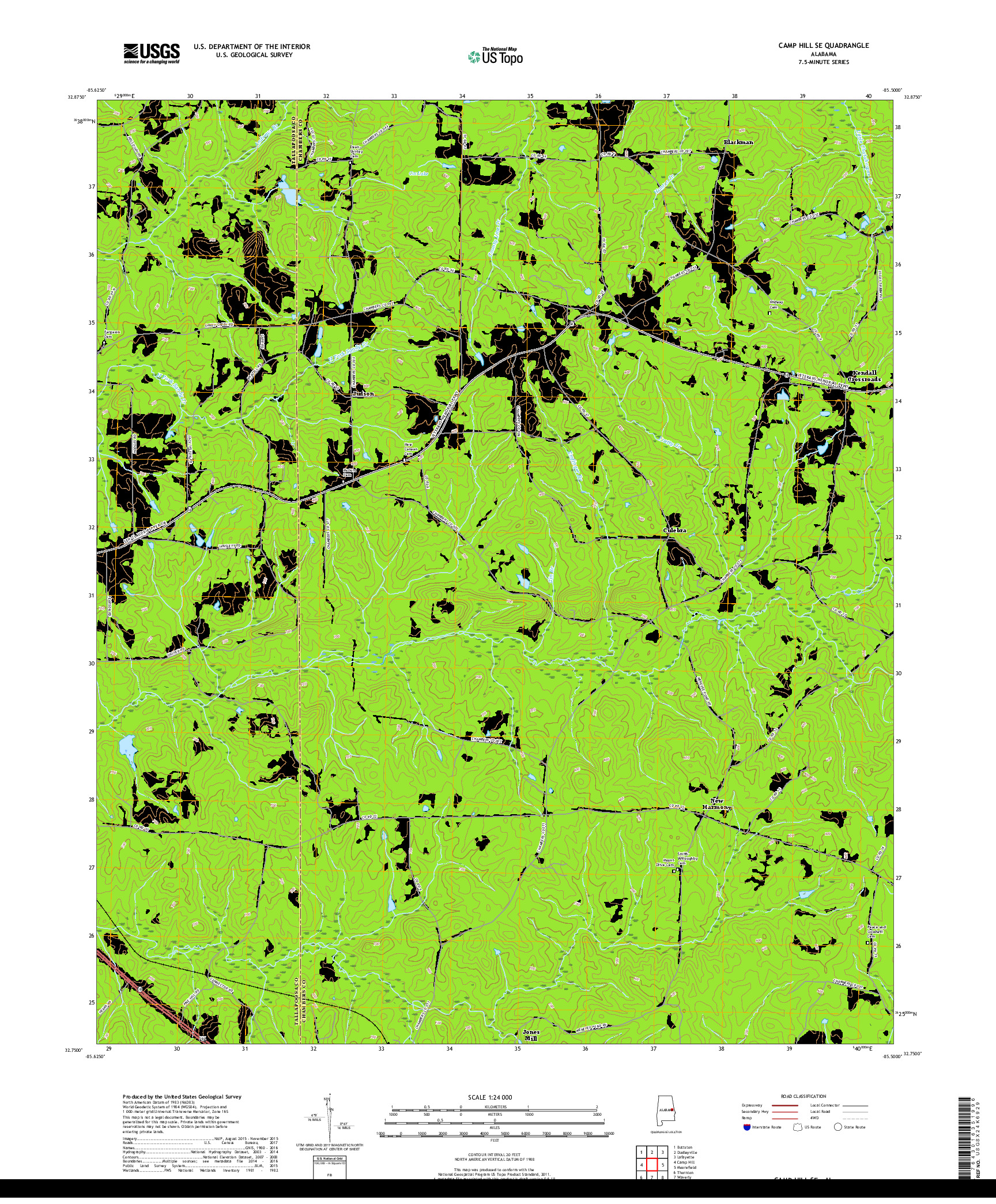 USGS US TOPO 7.5-MINUTE MAP FOR CAMP HILL SE, AL 2018