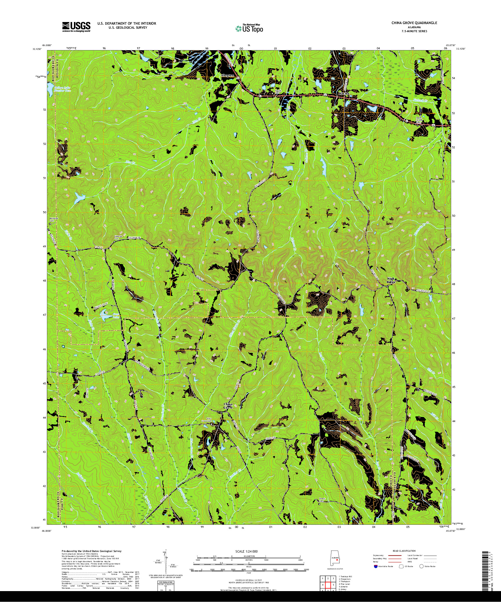 USGS US TOPO 7.5-MINUTE MAP FOR CHINA GROVE, AL 2018