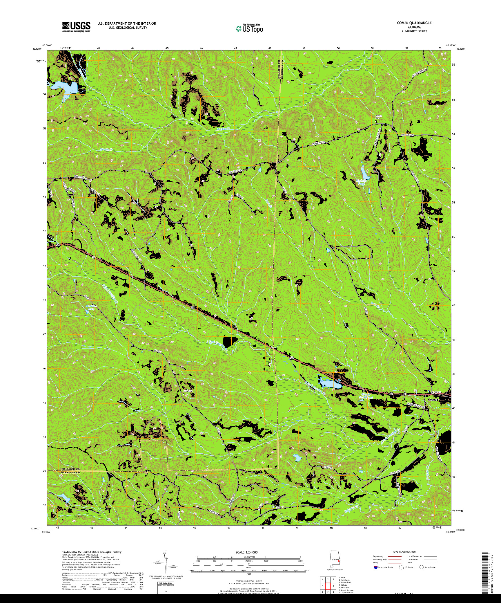 USGS US TOPO 7.5-MINUTE MAP FOR COMER, AL 2018