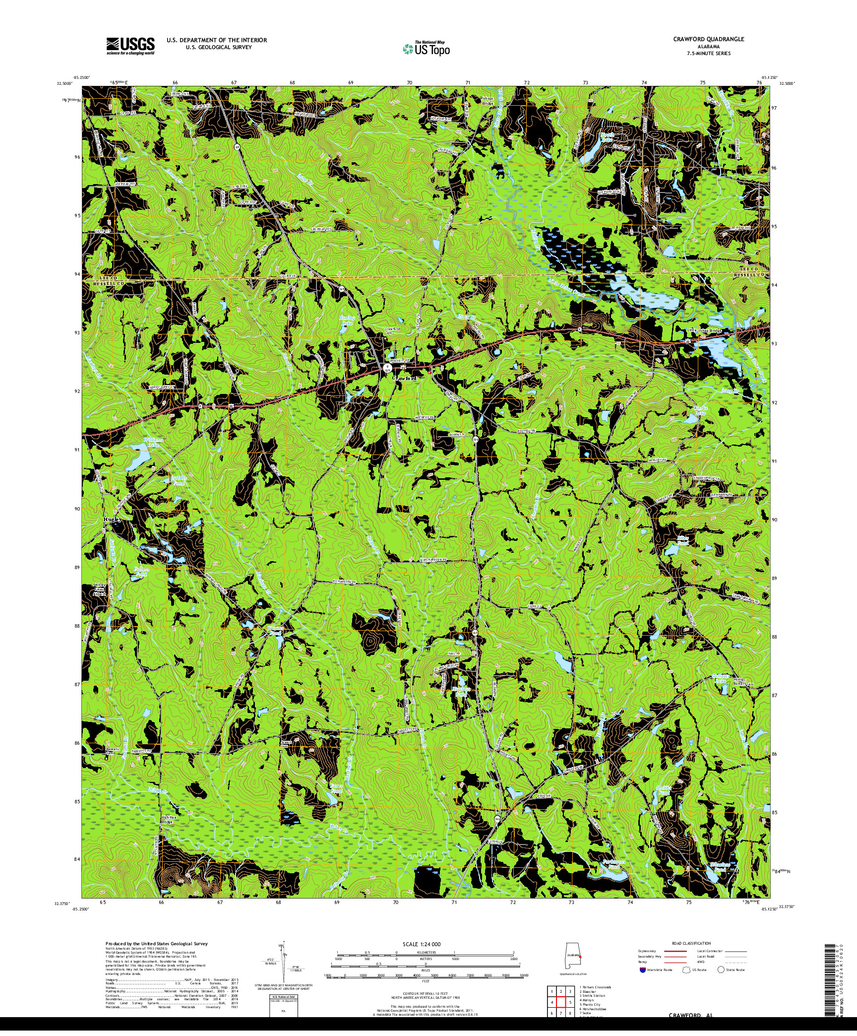 USGS US TOPO 7.5-MINUTE MAP FOR CRAWFORD, AL 2018