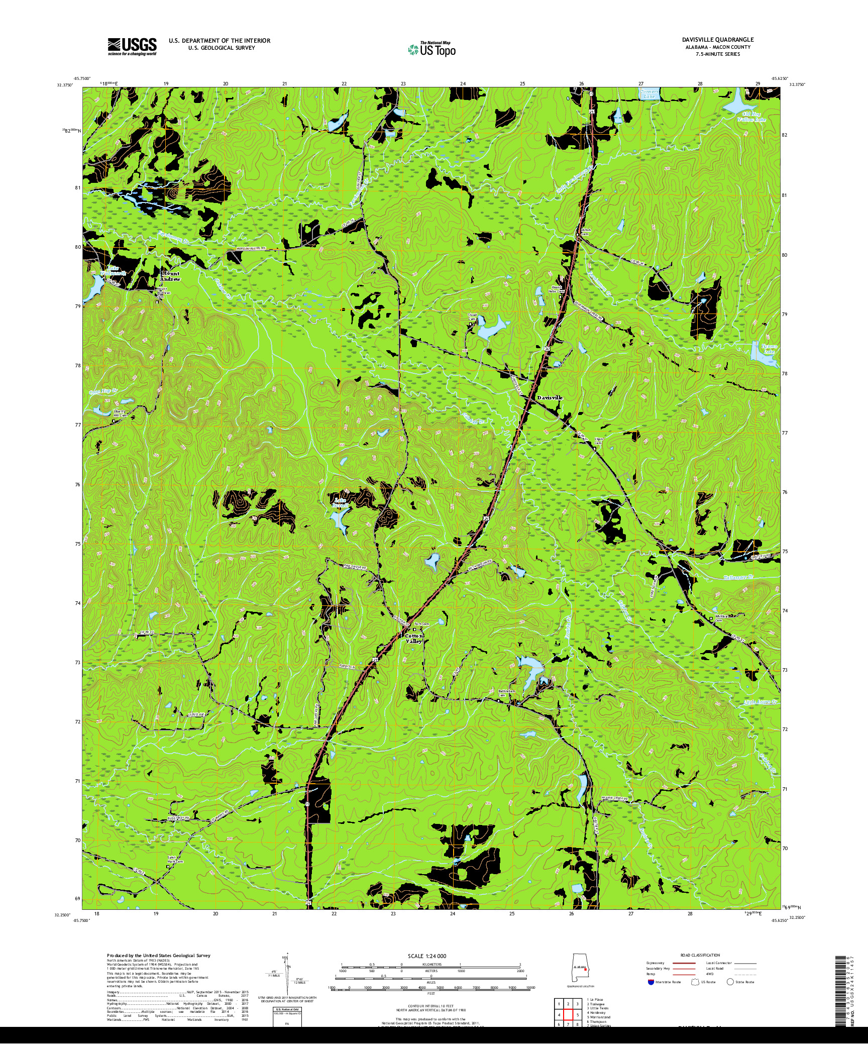 USGS US TOPO 7.5-MINUTE MAP FOR DAVISVILLE, AL 2018