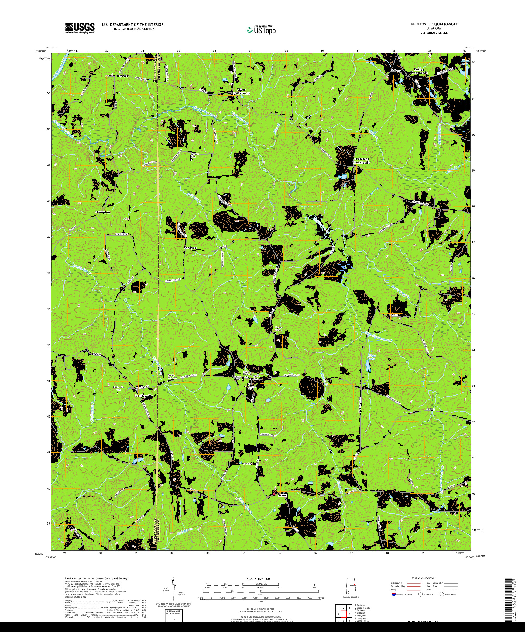 USGS US TOPO 7.5-MINUTE MAP FOR DUDLEYVILLE, AL 2018