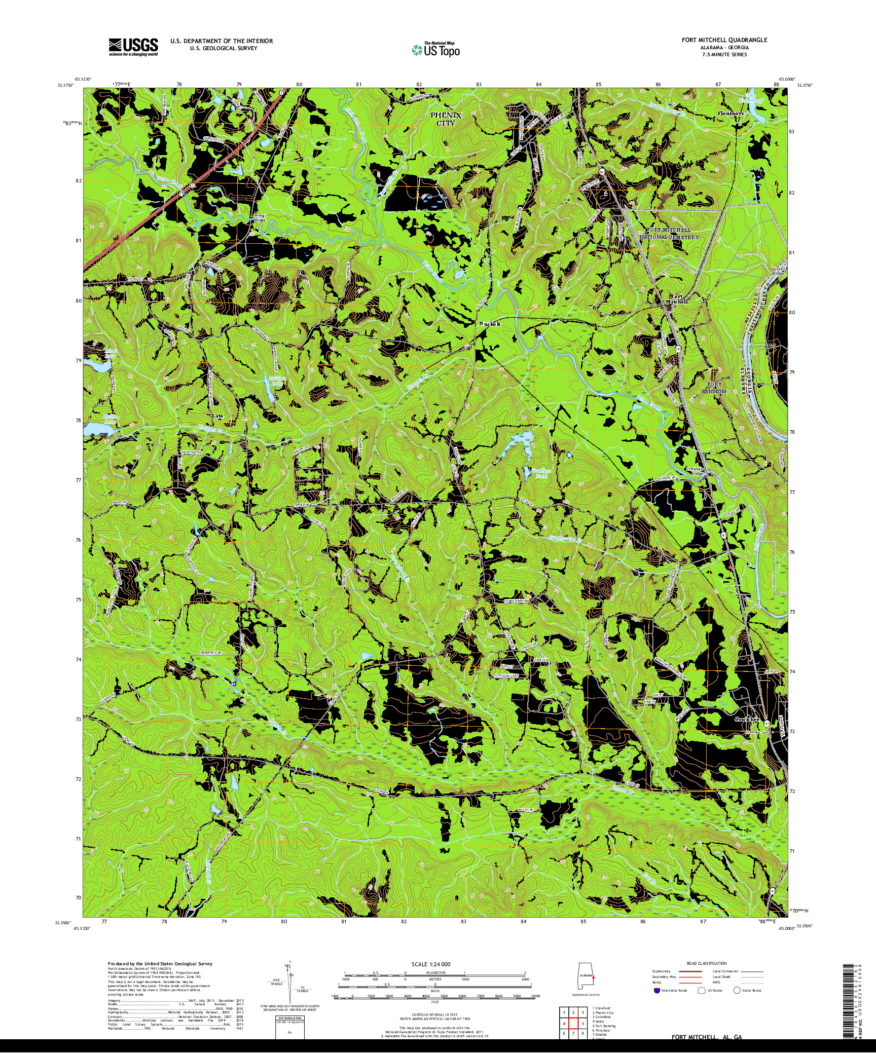 USGS US TOPO 7.5-MINUTE MAP FOR FORT MITCHELL, AL,GA 2018