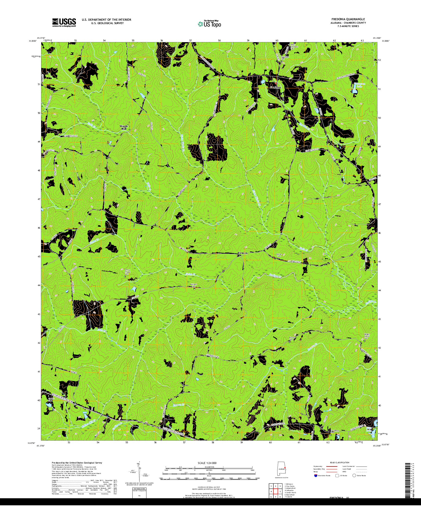 USGS US TOPO 7.5-MINUTE MAP FOR FREDONIA, AL 2018