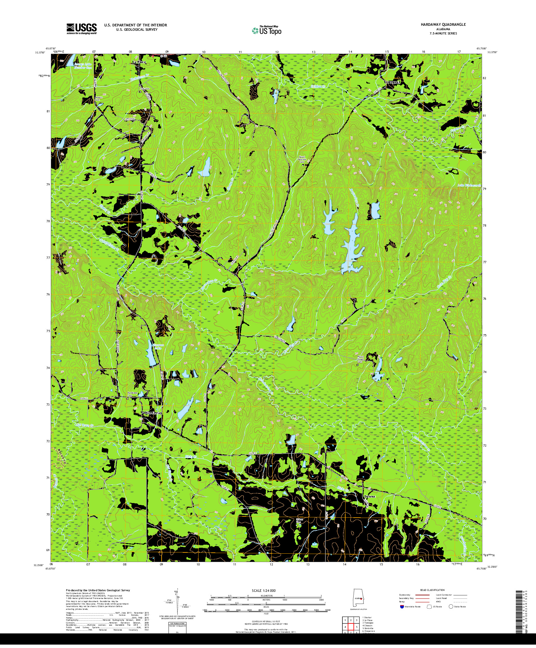 USGS US TOPO 7.5-MINUTE MAP FOR HARDAWAY, AL 2018
