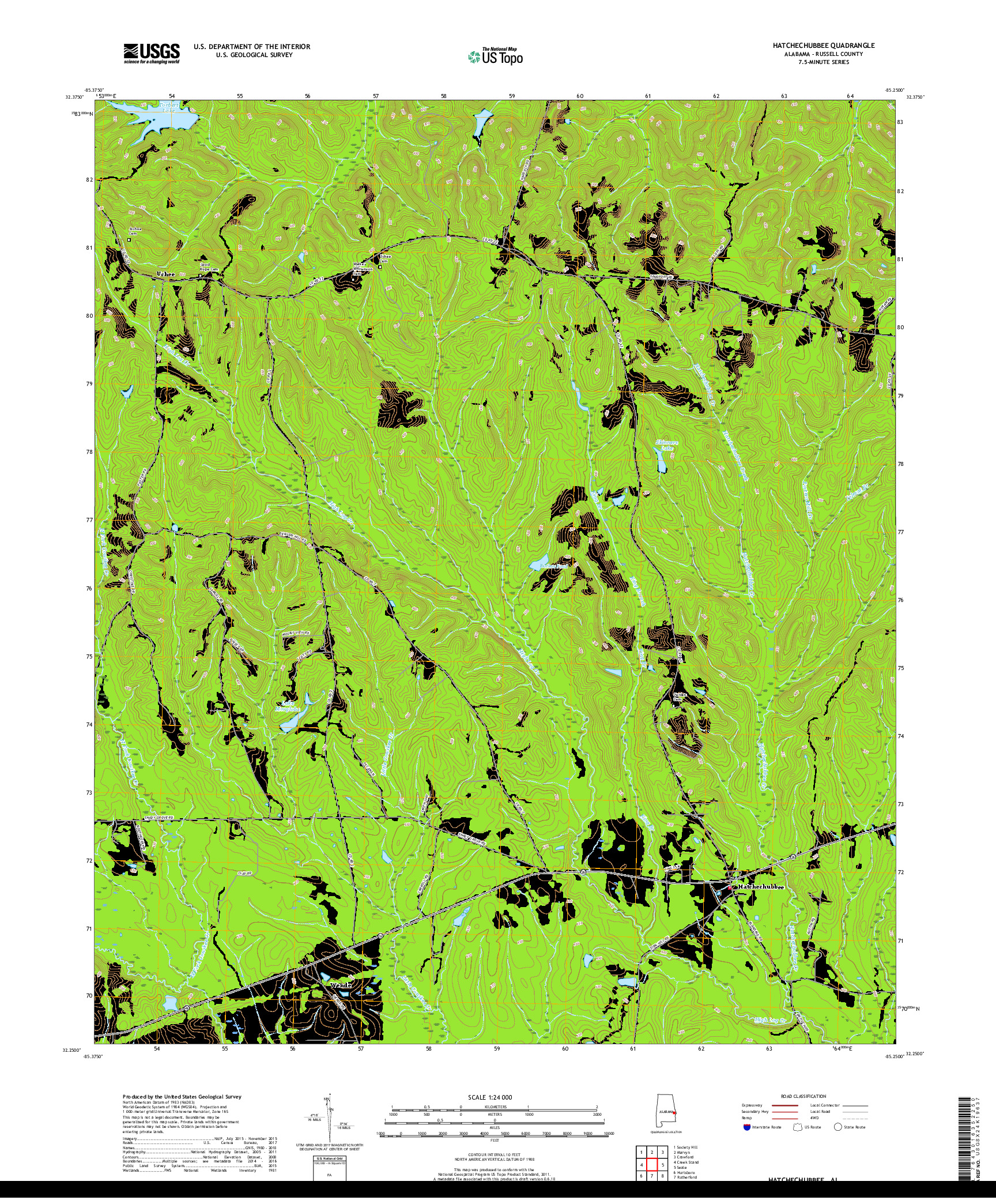 USGS US TOPO 7.5-MINUTE MAP FOR HATCHECHUBBEE, AL 2018