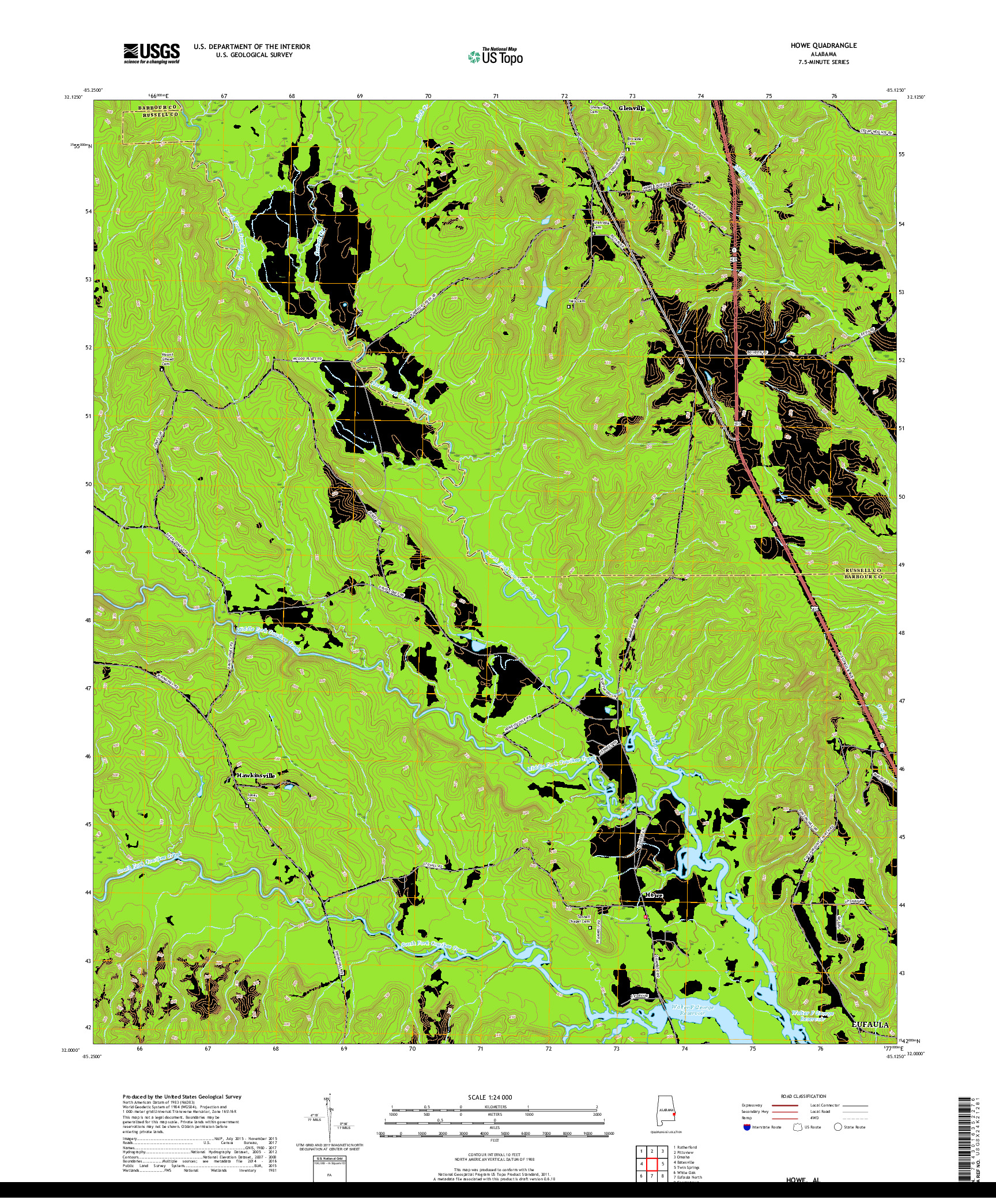 USGS US TOPO 7.5-MINUTE MAP FOR HOWE, AL 2018