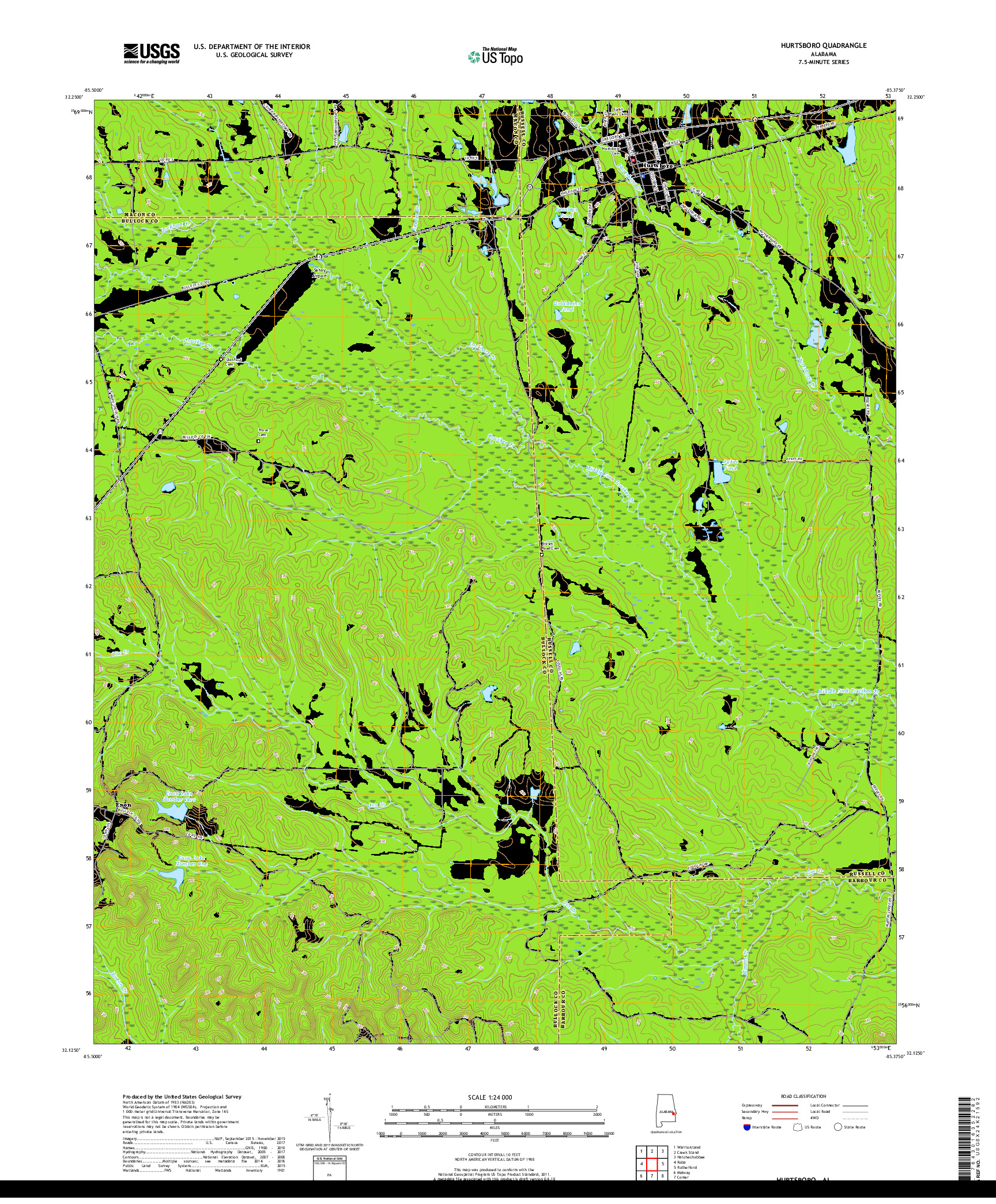 USGS US TOPO 7.5-MINUTE MAP FOR HURTSBORO, AL 2018