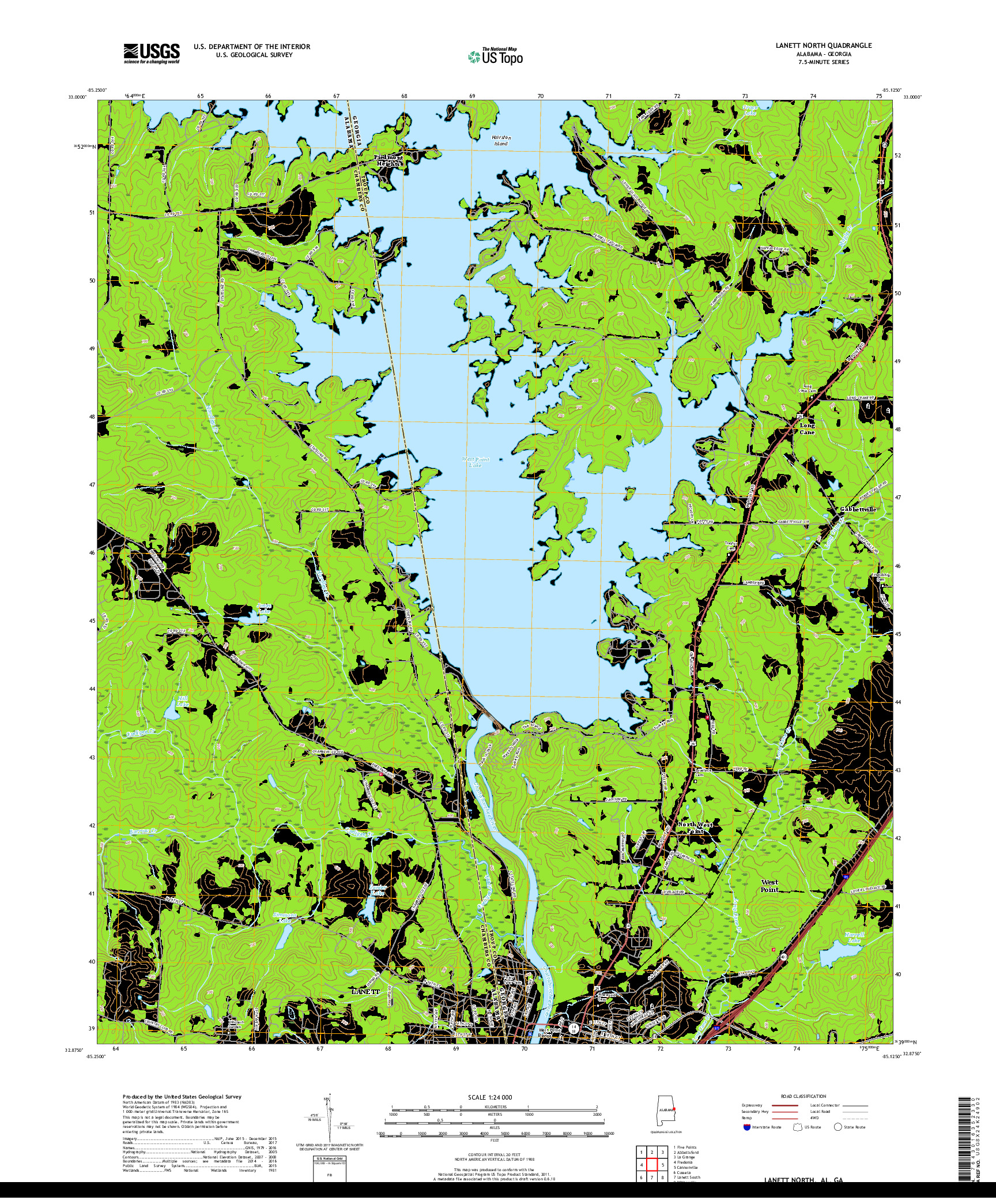 USGS US TOPO 7.5-MINUTE MAP FOR LANETT NORTH, AL,GA 2018