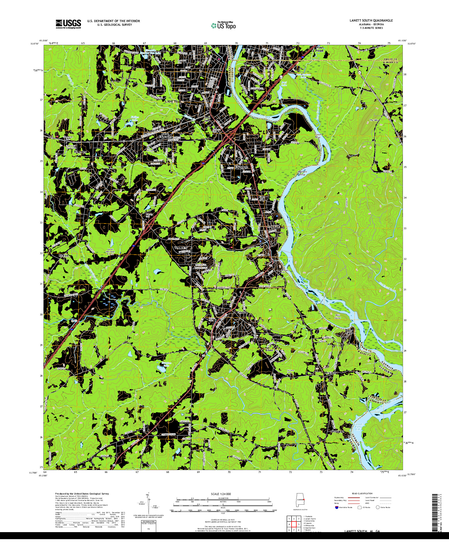 USGS US TOPO 7.5-MINUTE MAP FOR LANETT SOUTH, AL,GA 2018