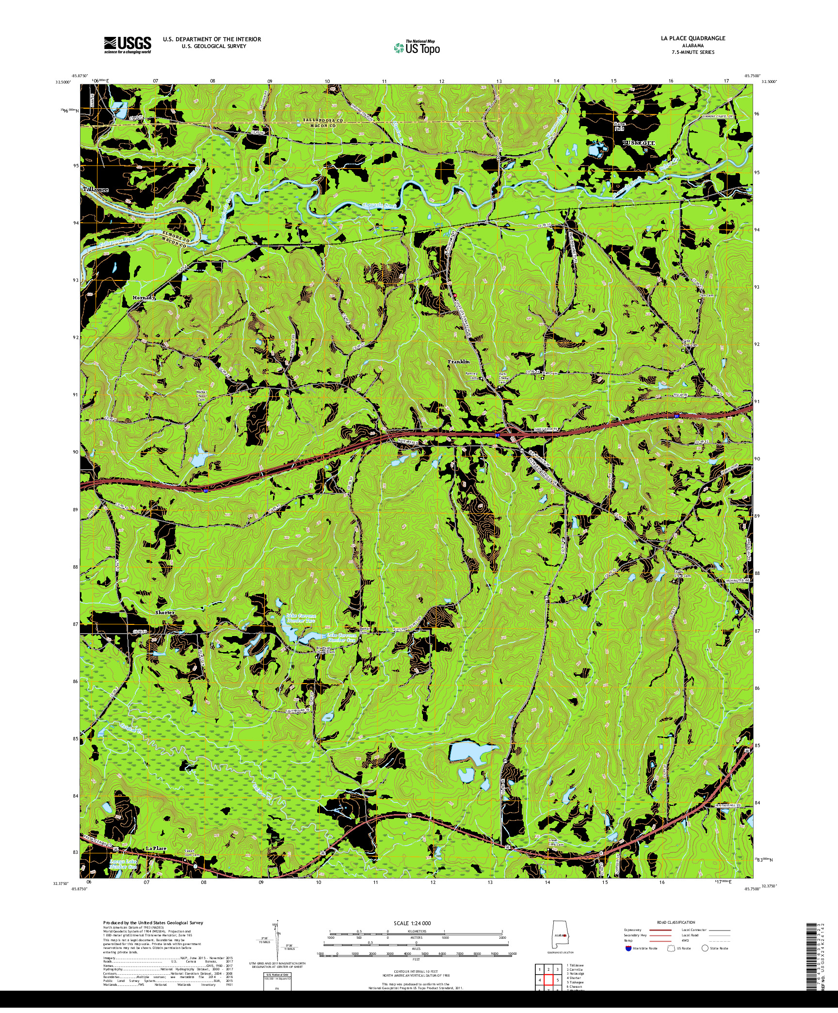 USGS US TOPO 7.5-MINUTE MAP FOR LA PLACE, AL 2018